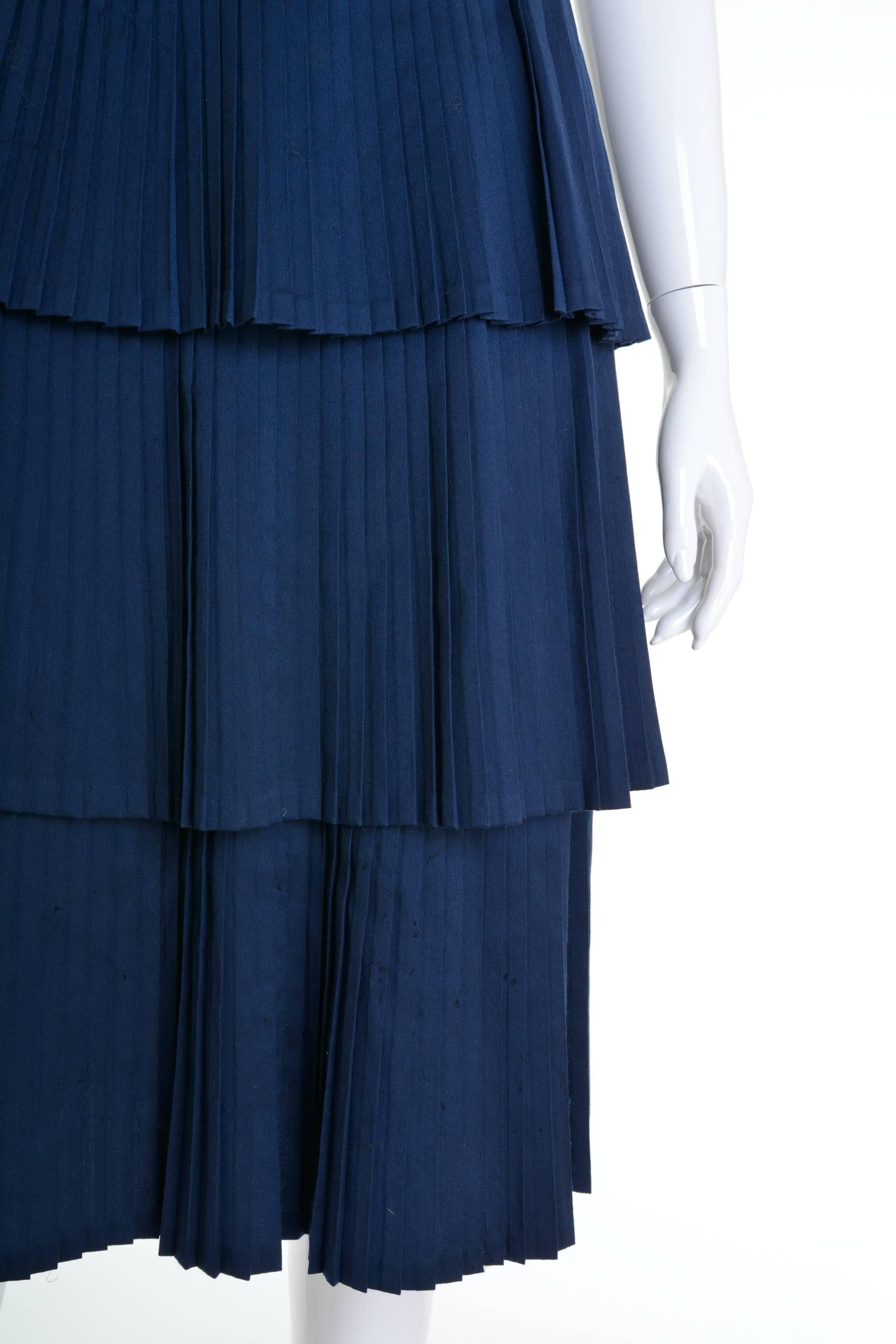 1950s Blue Flounced Pleateds Cocktail Dress In Good Condition For Sale In Milan, Italy