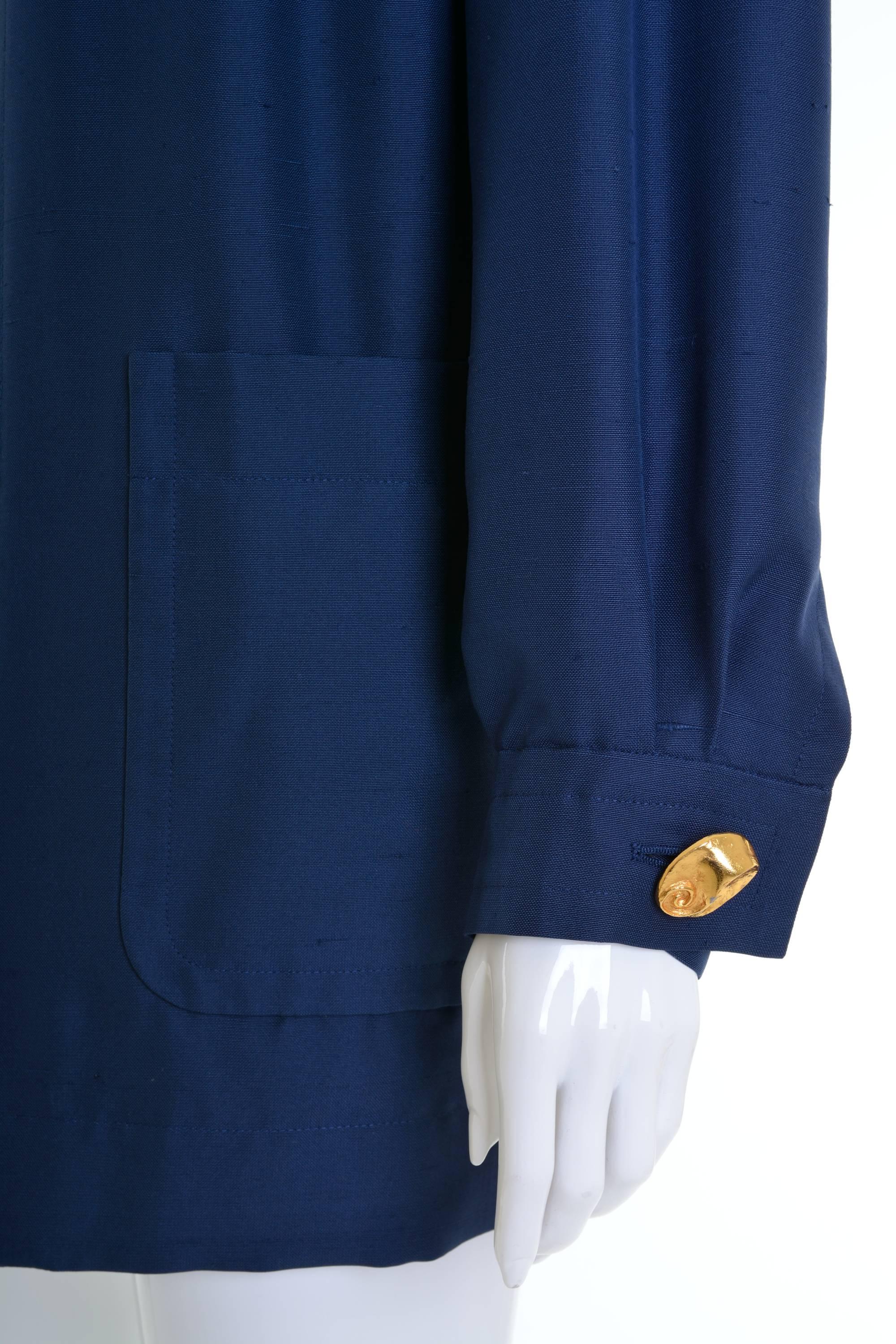 1980s YVES SAINT LAURENT Rive Gauche Blue Gabardine Jacket  In Excellent Condition In Milan, Italy