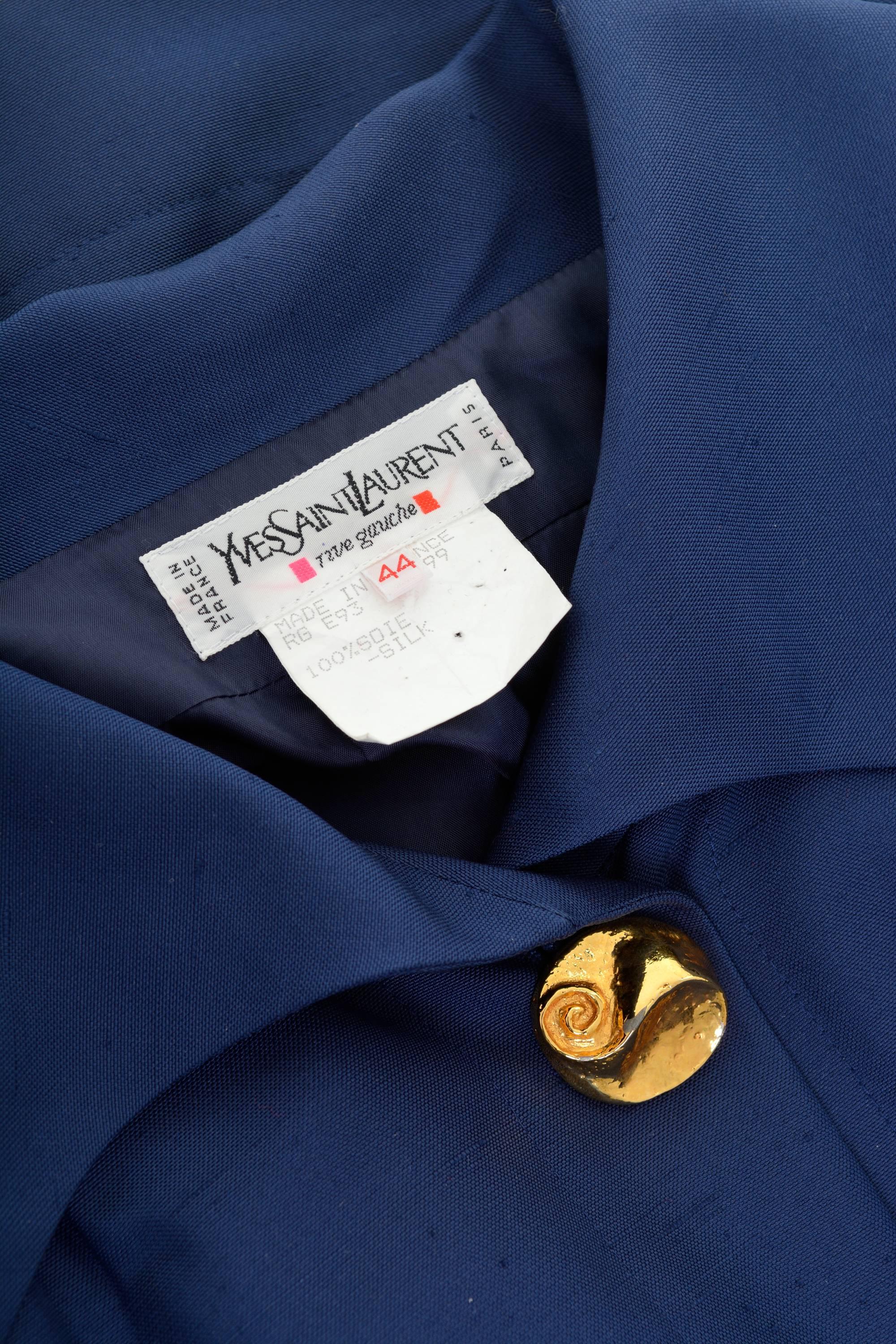 1980s YVES SAINT LAURENT Rive Gauche Blue Gabardine Jacket  3