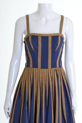 1950s Striped Cotton Spaghetti Strap Circle Skirt Dress