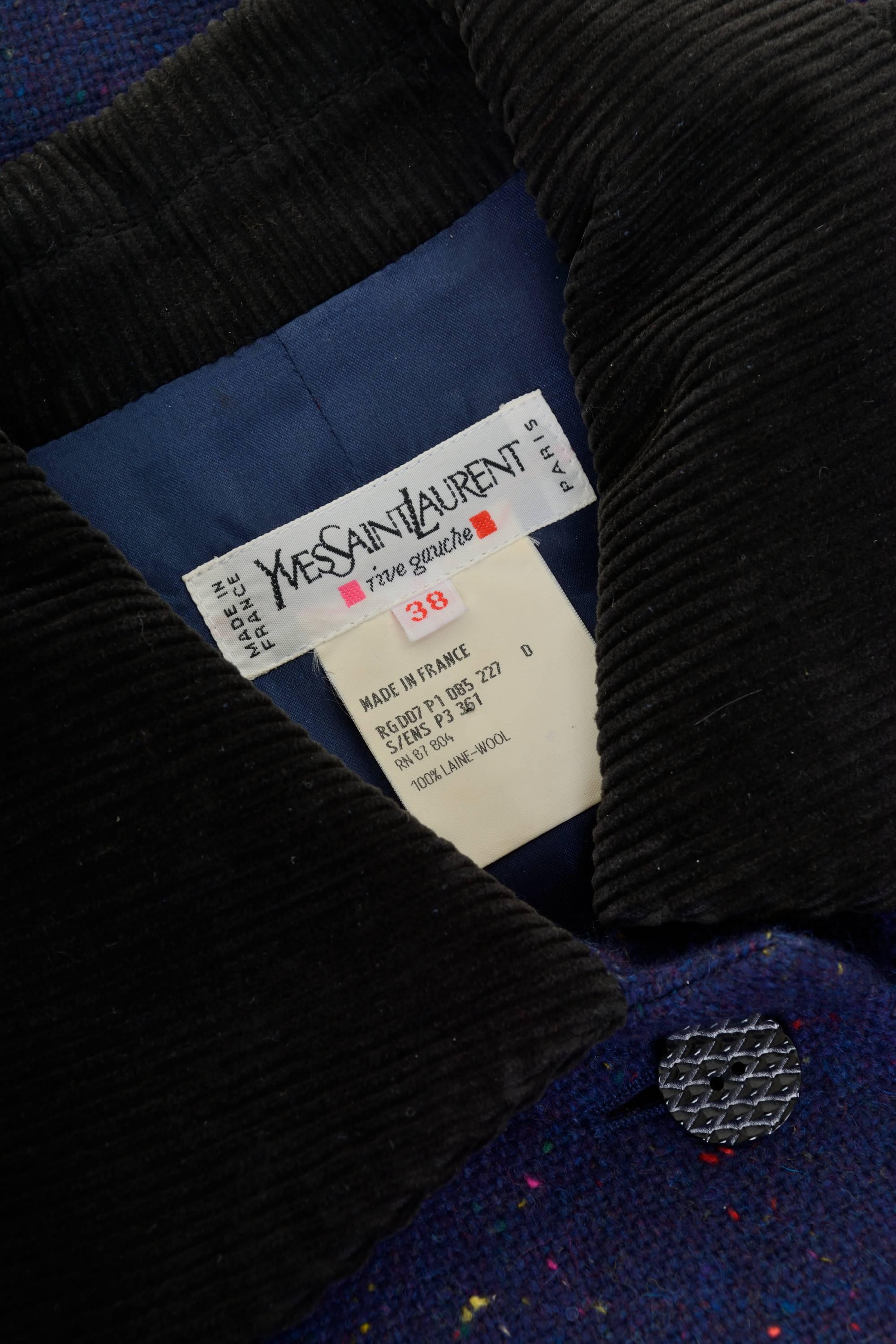 1980s YVES SAINT LAURENT Rive Gauche Blue Purple Wool Jacket  For Sale 1