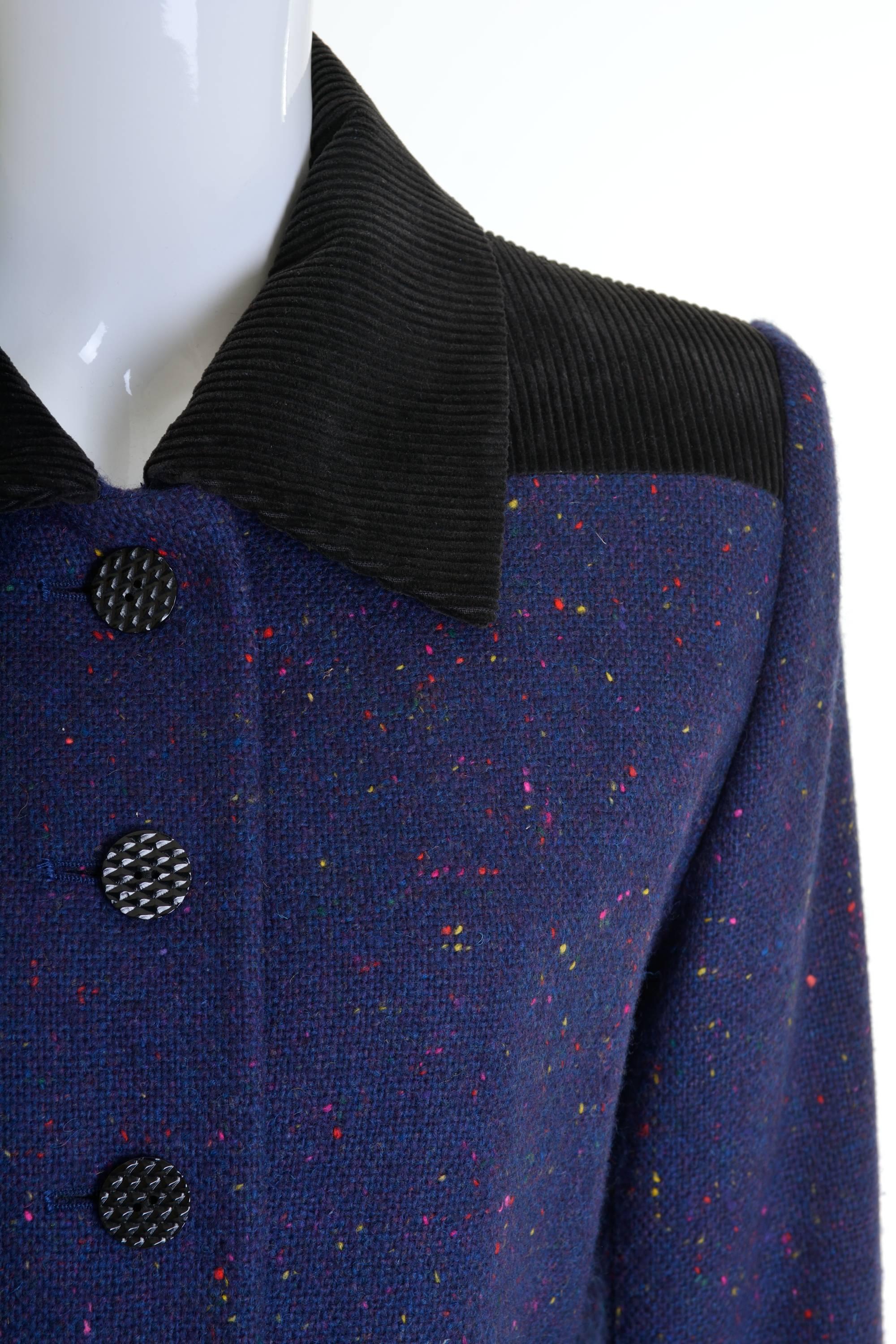 1980s YVES SAINT LAURENT Rive Gauche Blue Purple Wool Jacket  In Good Condition For Sale In Milan, Italy