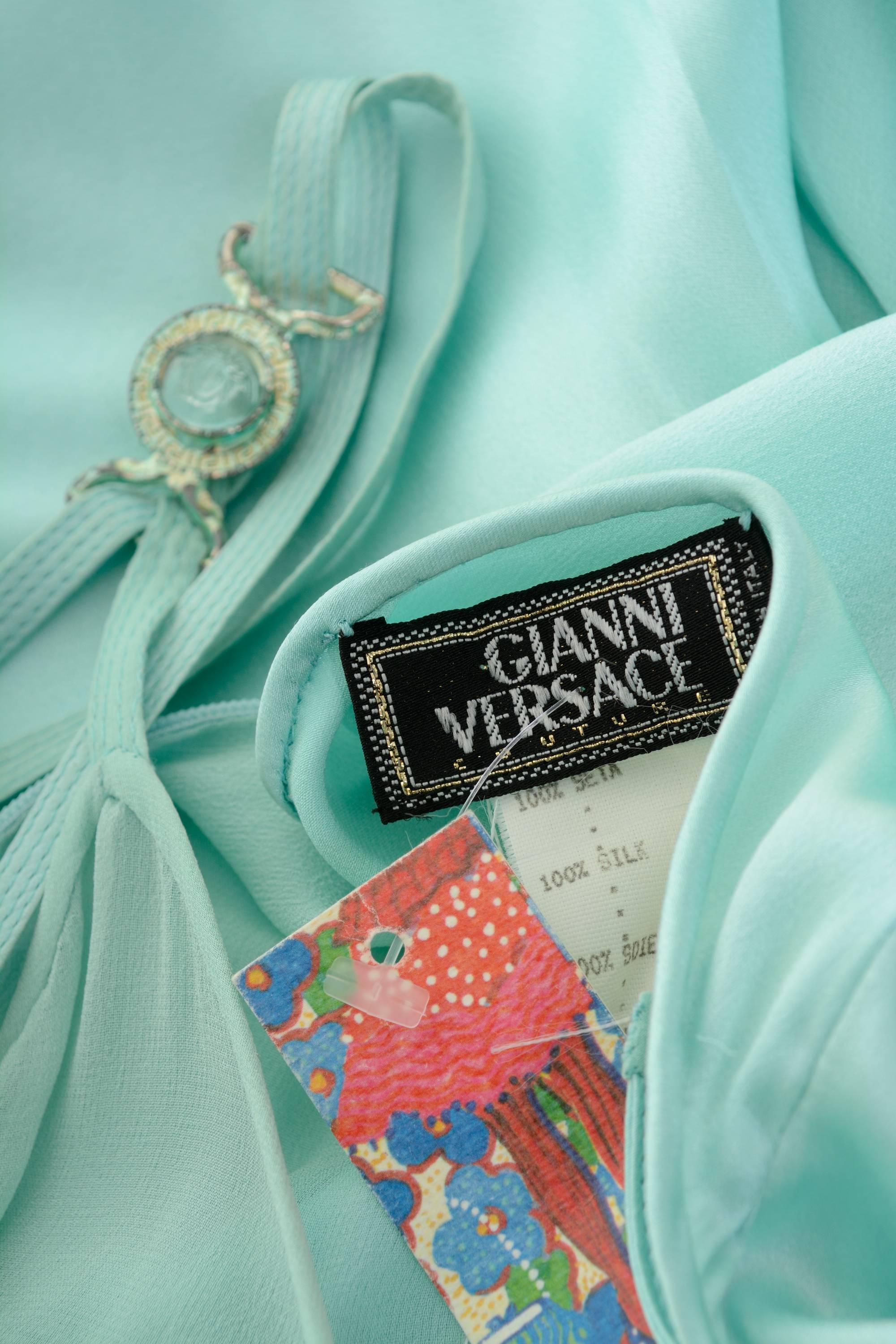 1990s GIANNI VERSACE Couture Mint Green Silk Long Dress In Good Condition In Milan, Italy