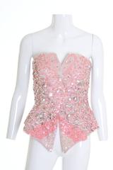 1980s White and Pink Sequins and  Beadeds Top Bustier