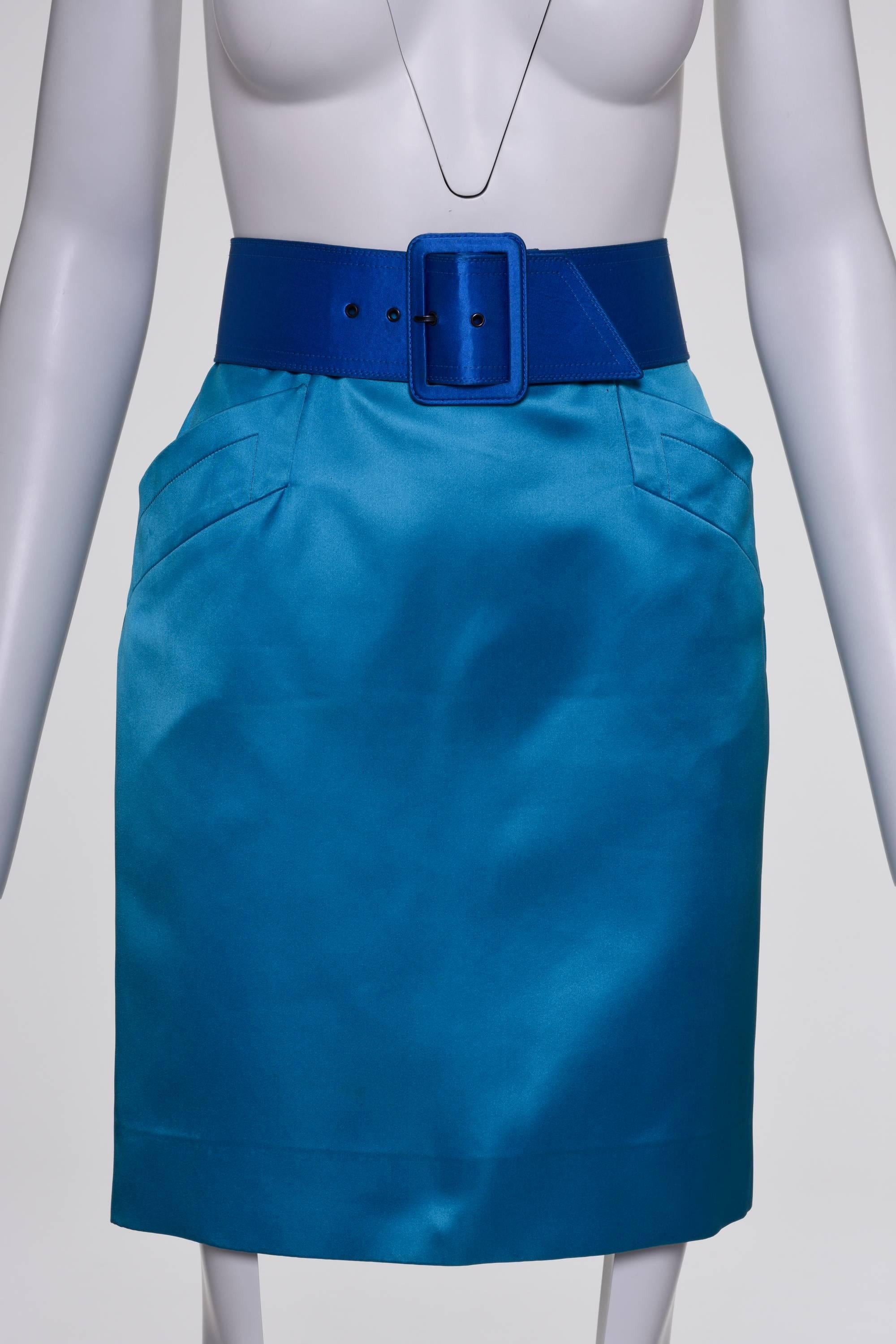 Women's 1980s YVES SAINT LAURENT Rive Gauche Silk Satin Suit Skirt For Sale