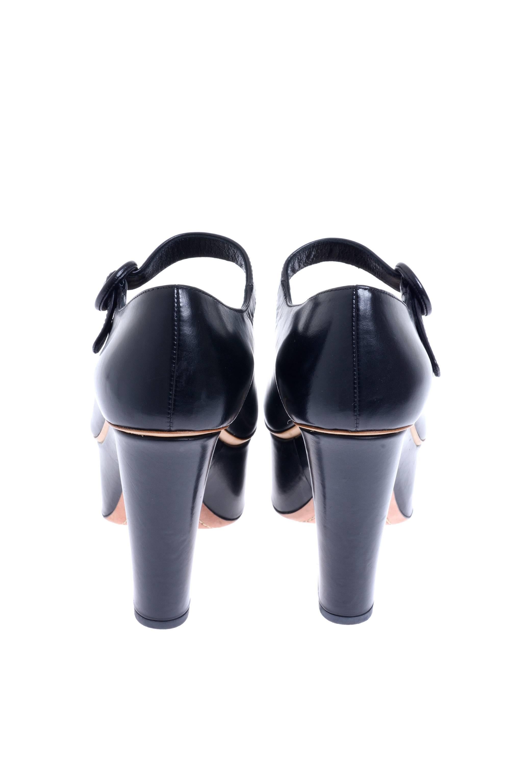2011 SS PRADA Black Leather Shoes Mary Jane With Visible High Heel and Platform In Excellent Condition In Milan, Italy