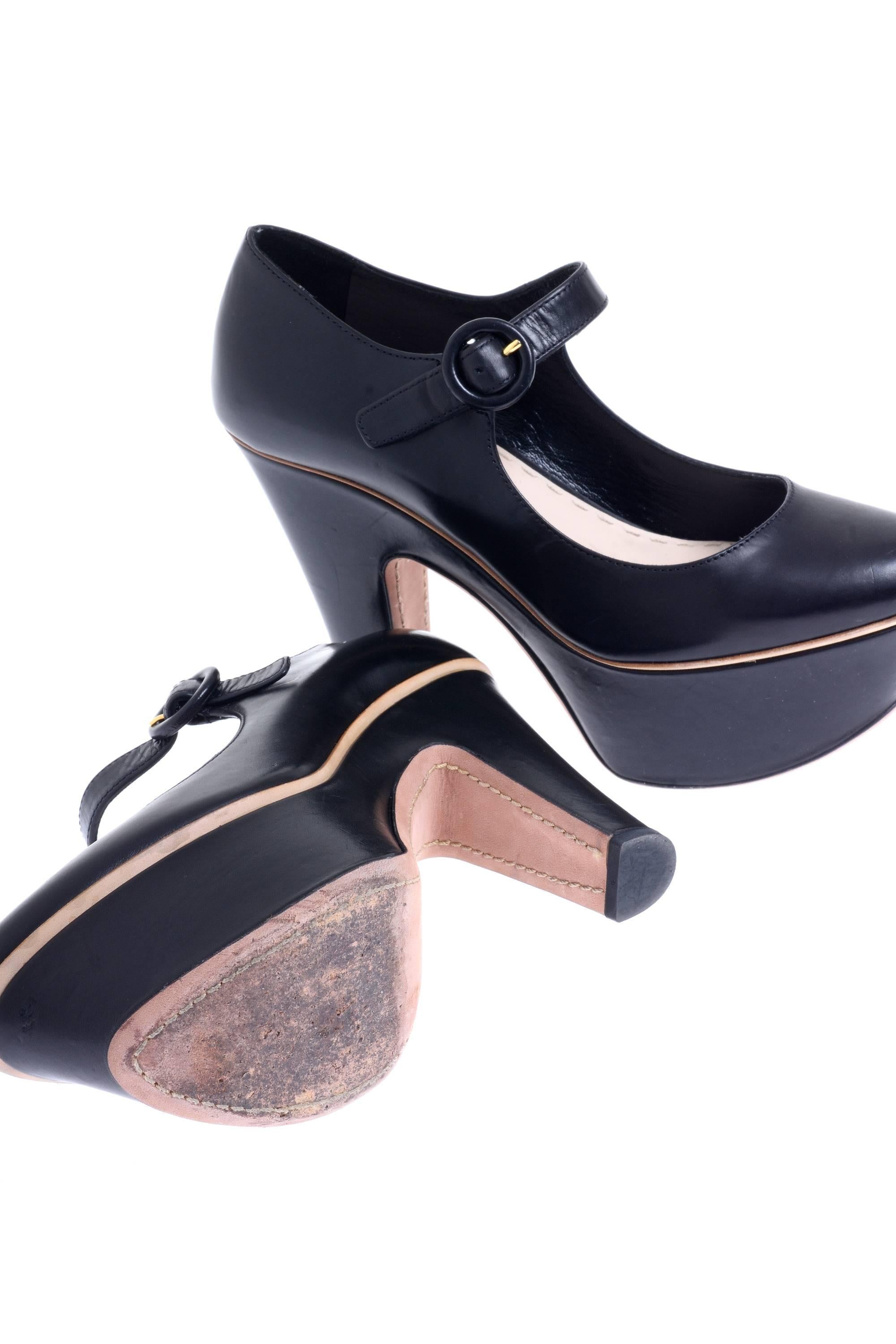 2011 SS PRADA Black Leather Shoes Mary Jane With Visible High Heel and Platform 1