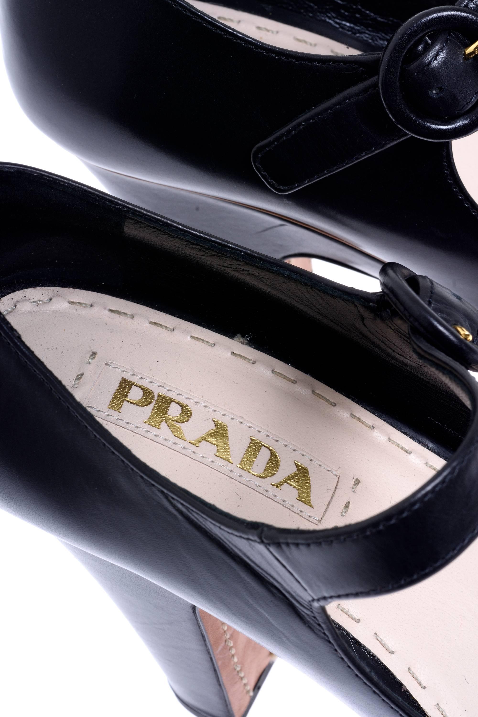 2011 SS PRADA Black Leather Shoes Mary Jane With Visible High Heel and Platform 2