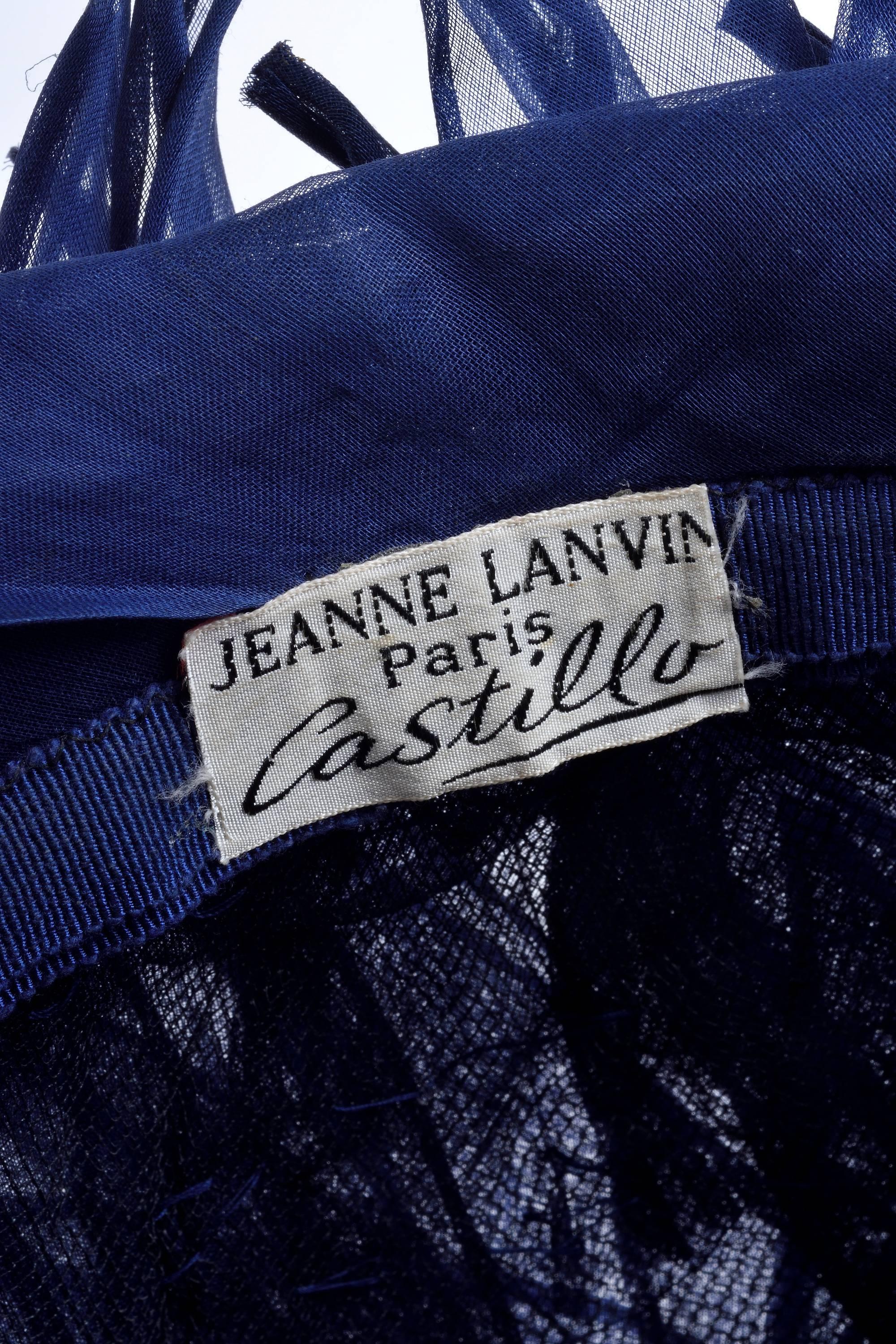 1960s JEANNE LANVIN Paris Blue Organdy Silk Petals Hat For Sale 1
