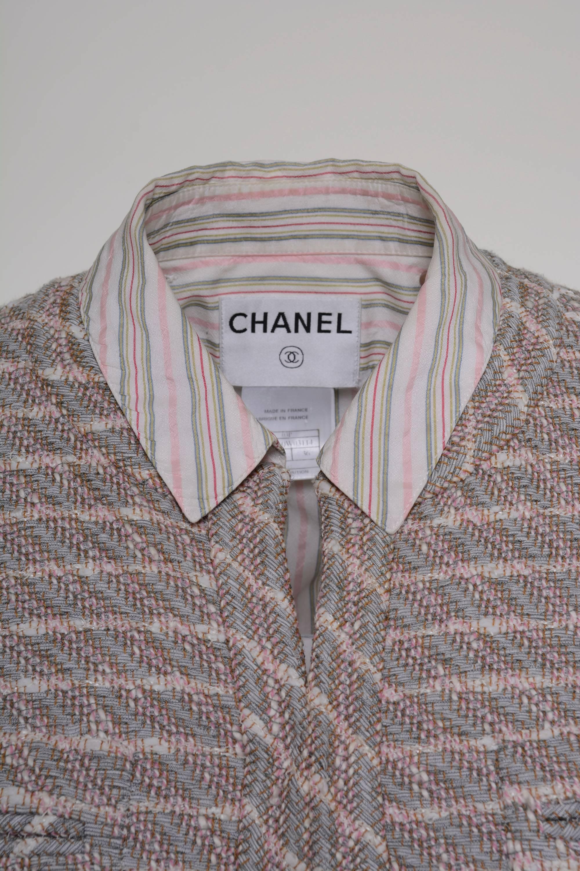 Gray 2003 SS CHANEL Weave Jacket with Regular Shirt Collar