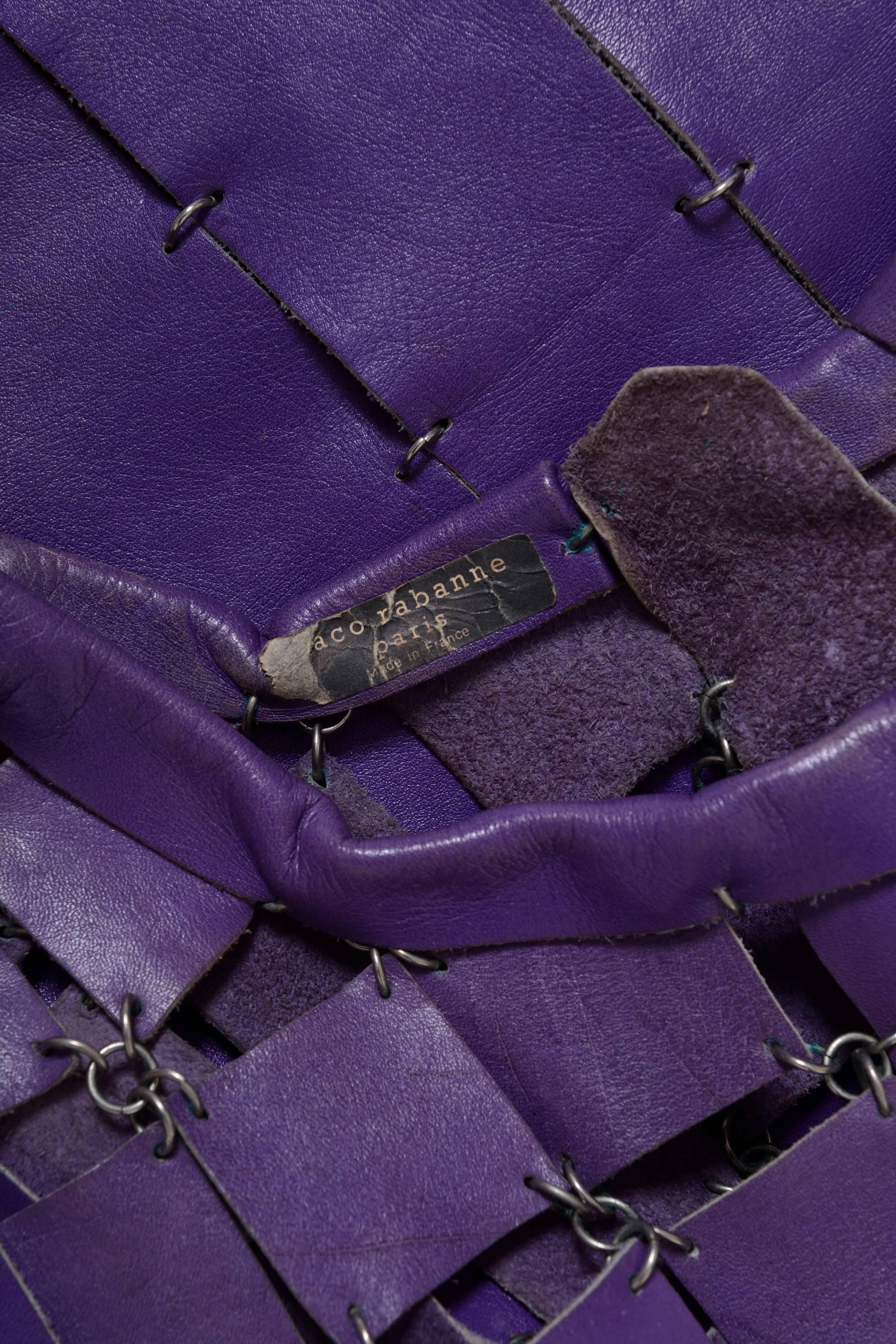 1960s Paco Rabanne Purple Leather Mesh Dress In Excellent Condition In Milan, Italy