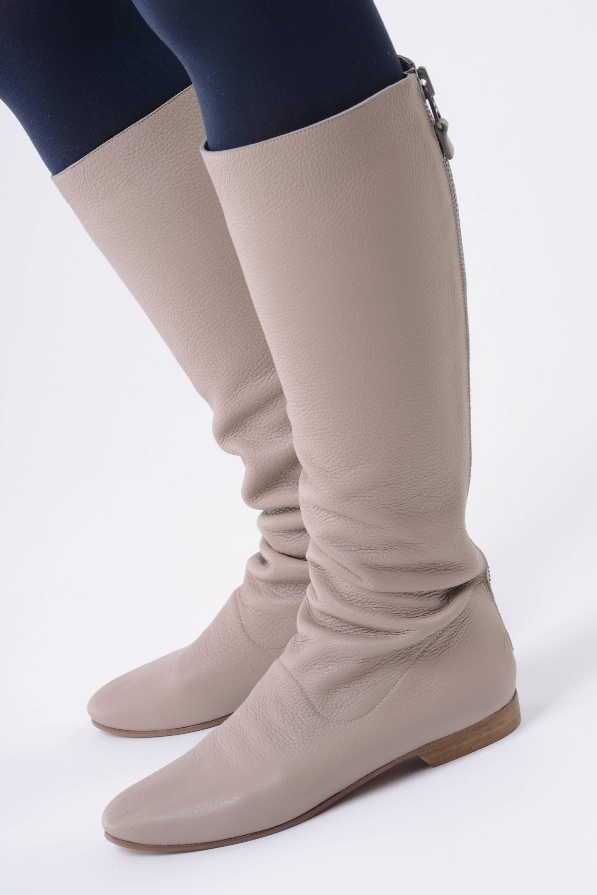 Henry Beguelin Beige Deer Leather Knee Slouch Boots  For Sale 3