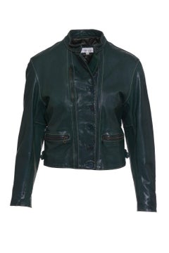 1980s Chevignon Girl Seaweed Leather Biker Jacket