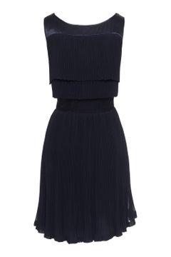 1980s Valentino Boutique Black Pleated Cocktail Dress