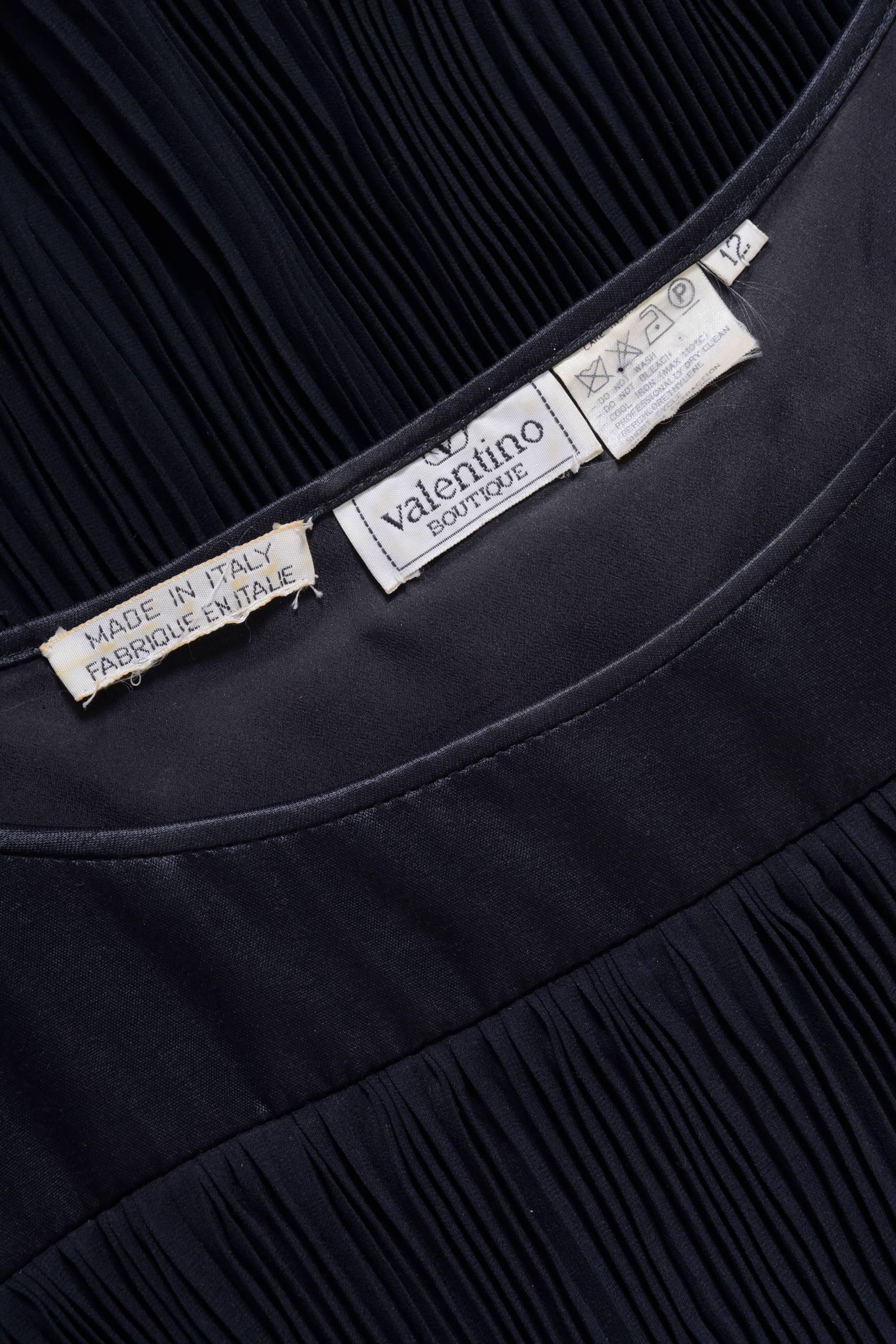 Women's 1980s Valentino Boutique Black Pleated Cocktail Dress For Sale