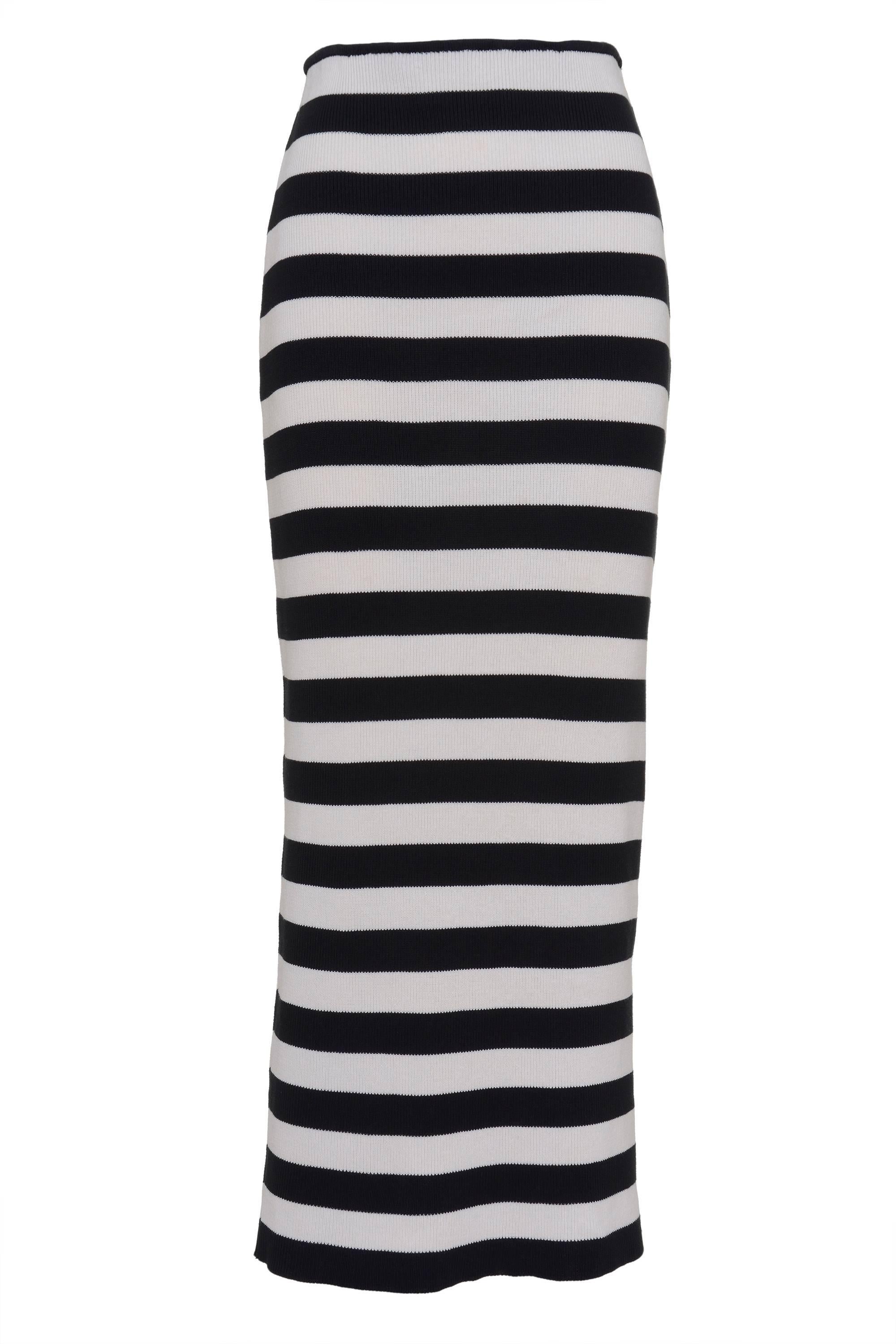 Gray Salvatore Ferragamo Striped Black and White Jersey Sweater and Skirt For Sale
