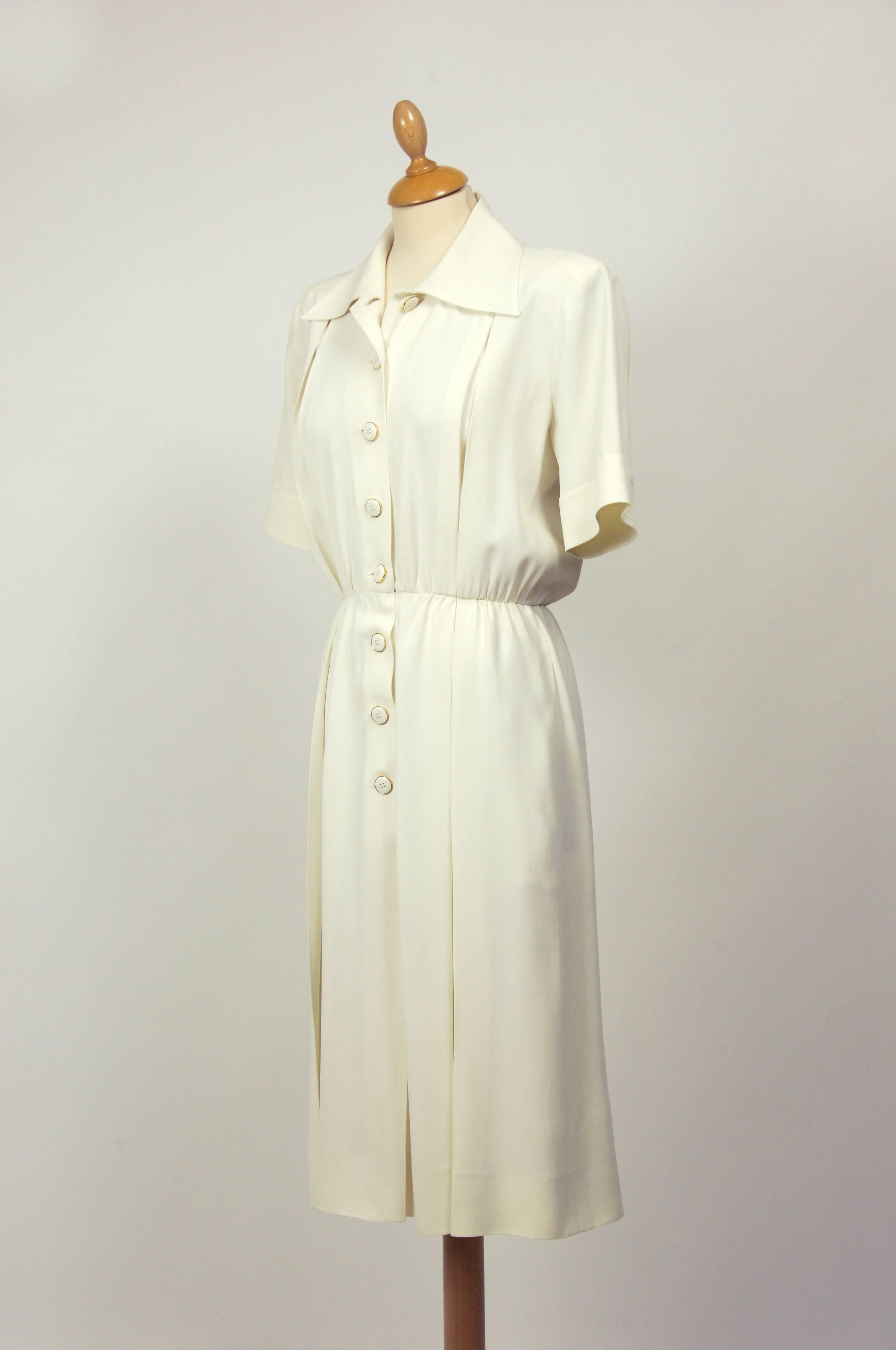 Beige 1970s Saint Laurent Rive Gauche Silk Pleated Dress