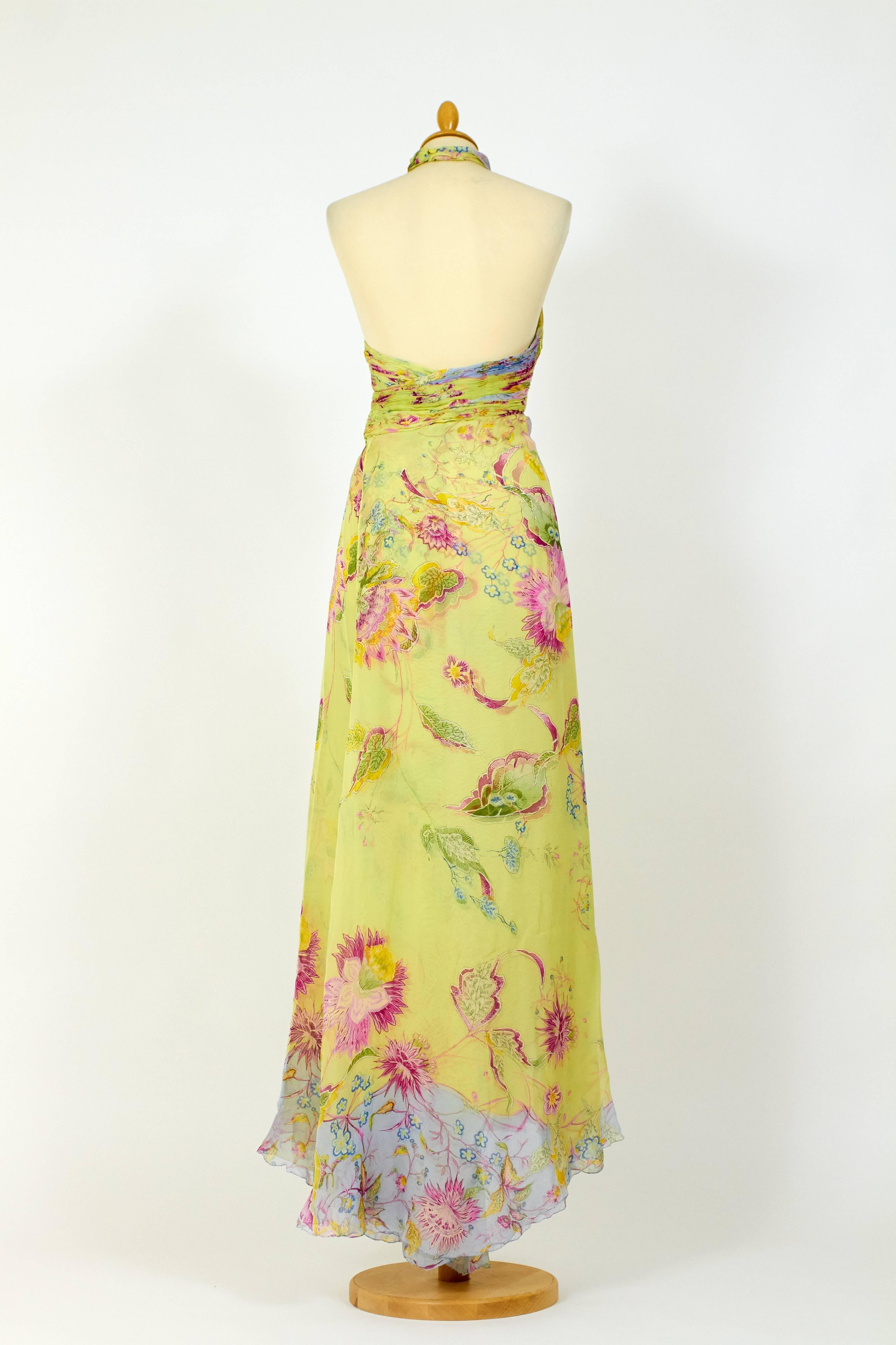Women's Valentino Silk Floral Print Halter Top Long Dress For Sale