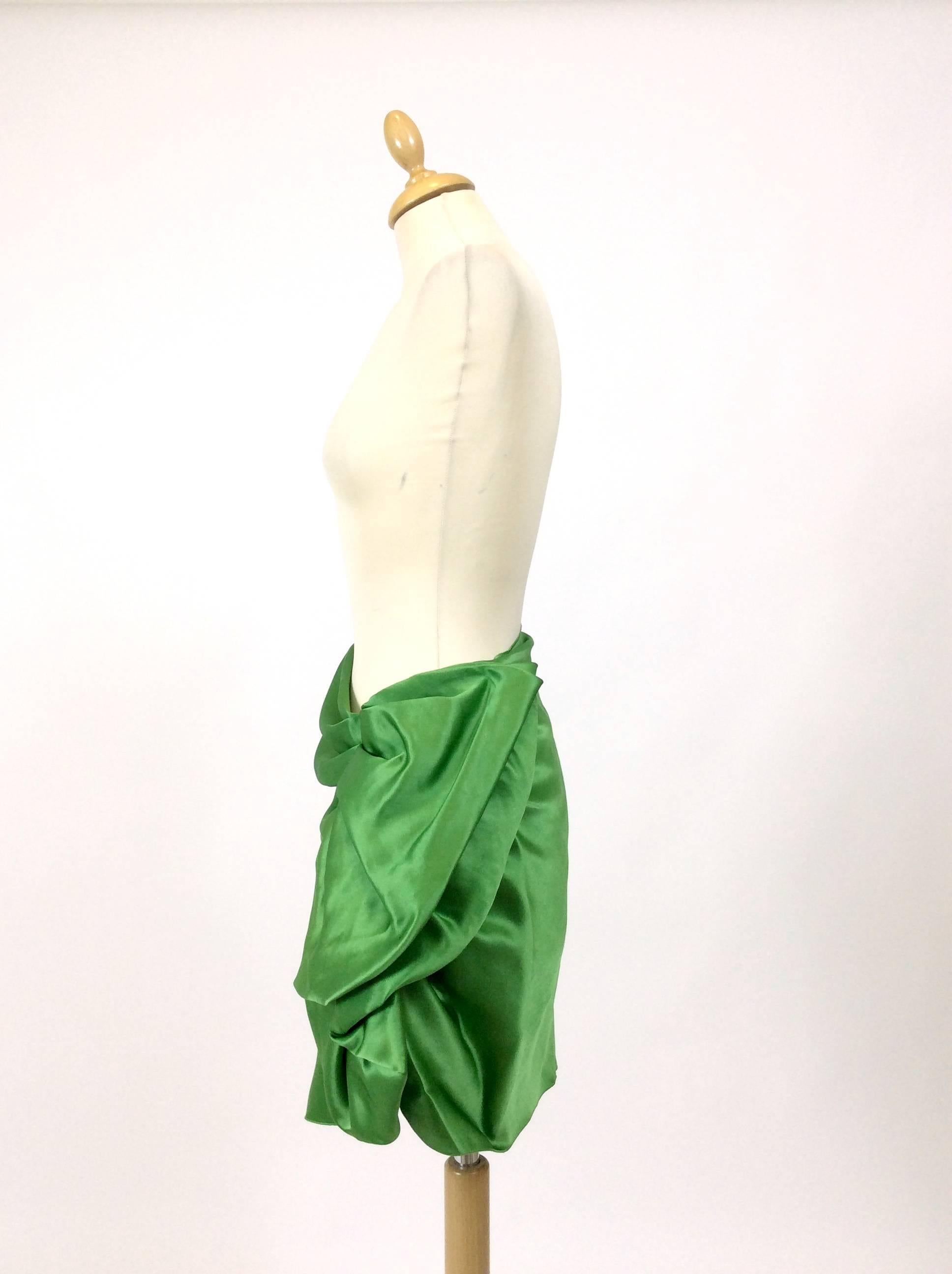 Green Lanvin Silk Satin Flounce Skirt For Sale