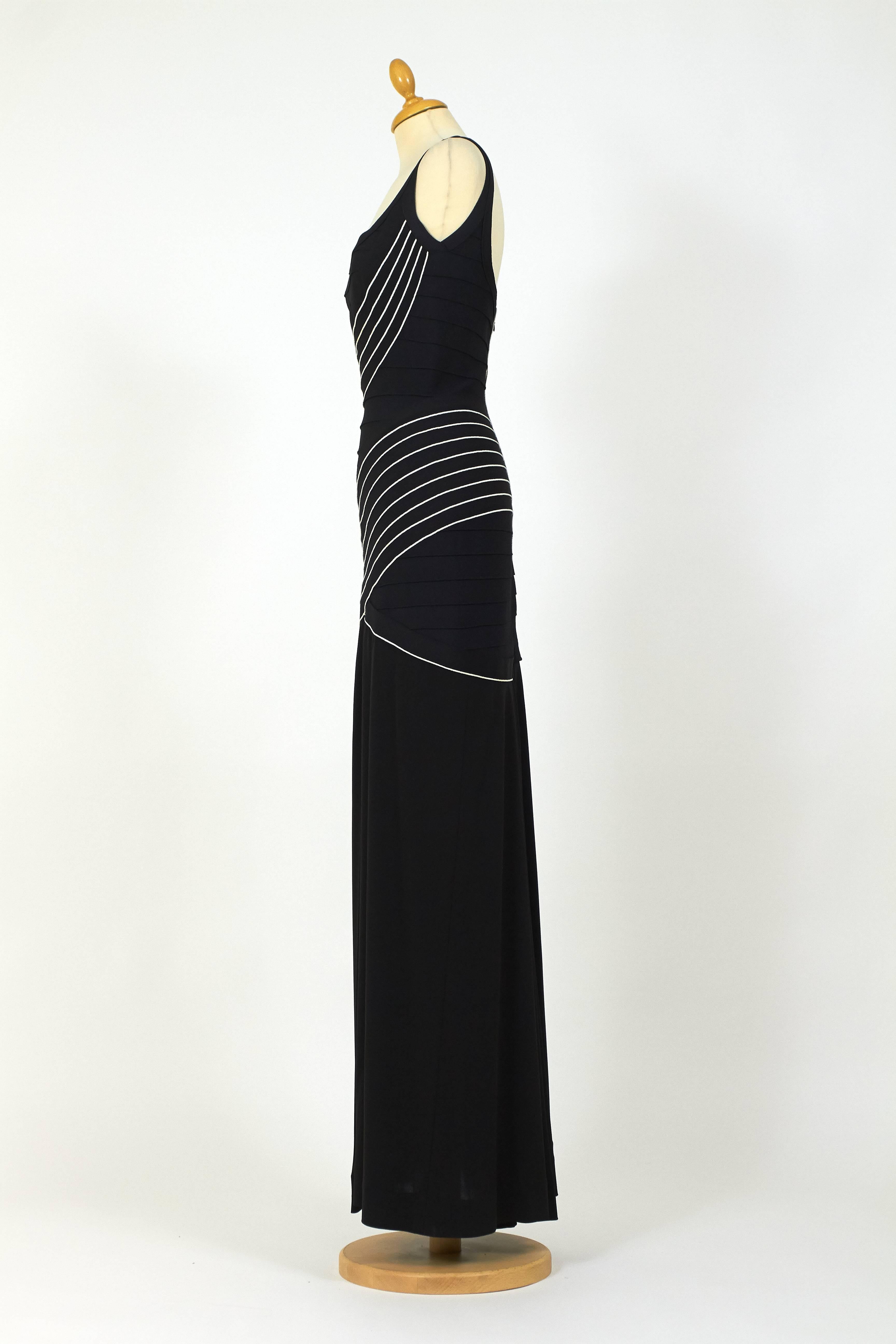 1990s Herve Leger Couture Black and White Bandage Long Dress In Excellent Condition In Milan, Italy