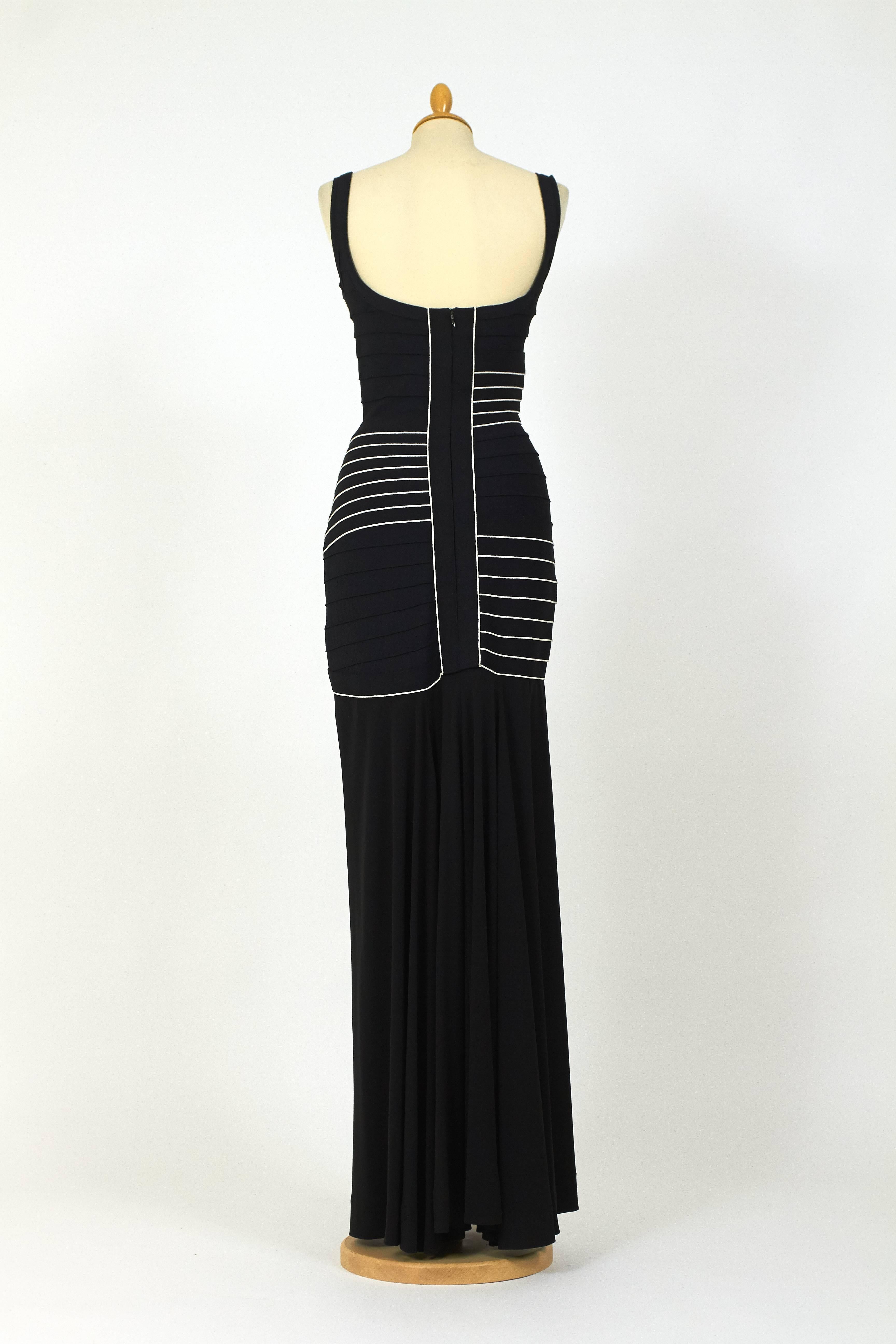 Women's 1990s Herve Leger Couture Black and White Bandage Long Dress