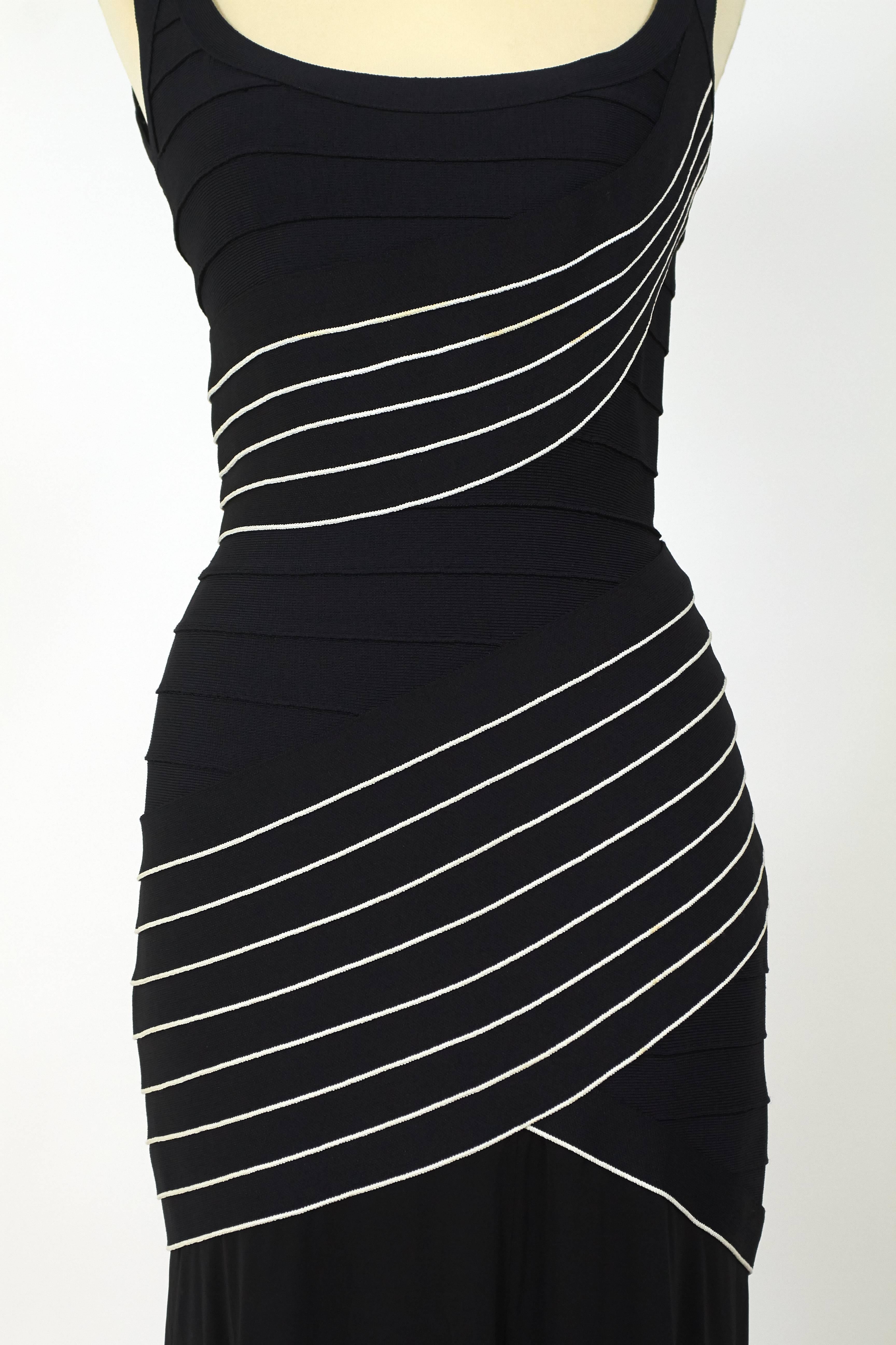 1990s Herve Leger Couture Black and White Bandage Long Dress 1