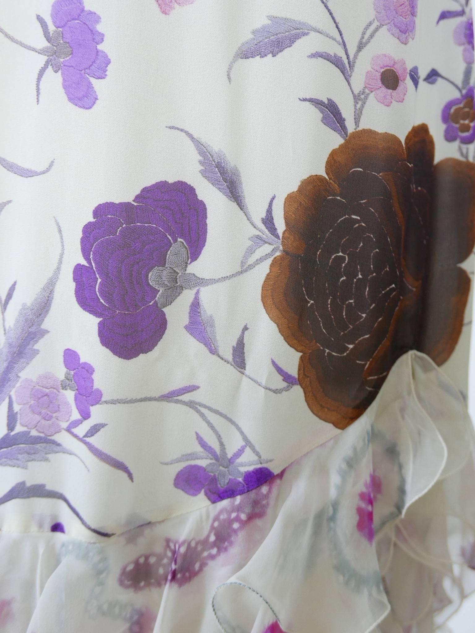 Women's Emanuel Ungaro Floral Print Silk Long Ruffle Dress