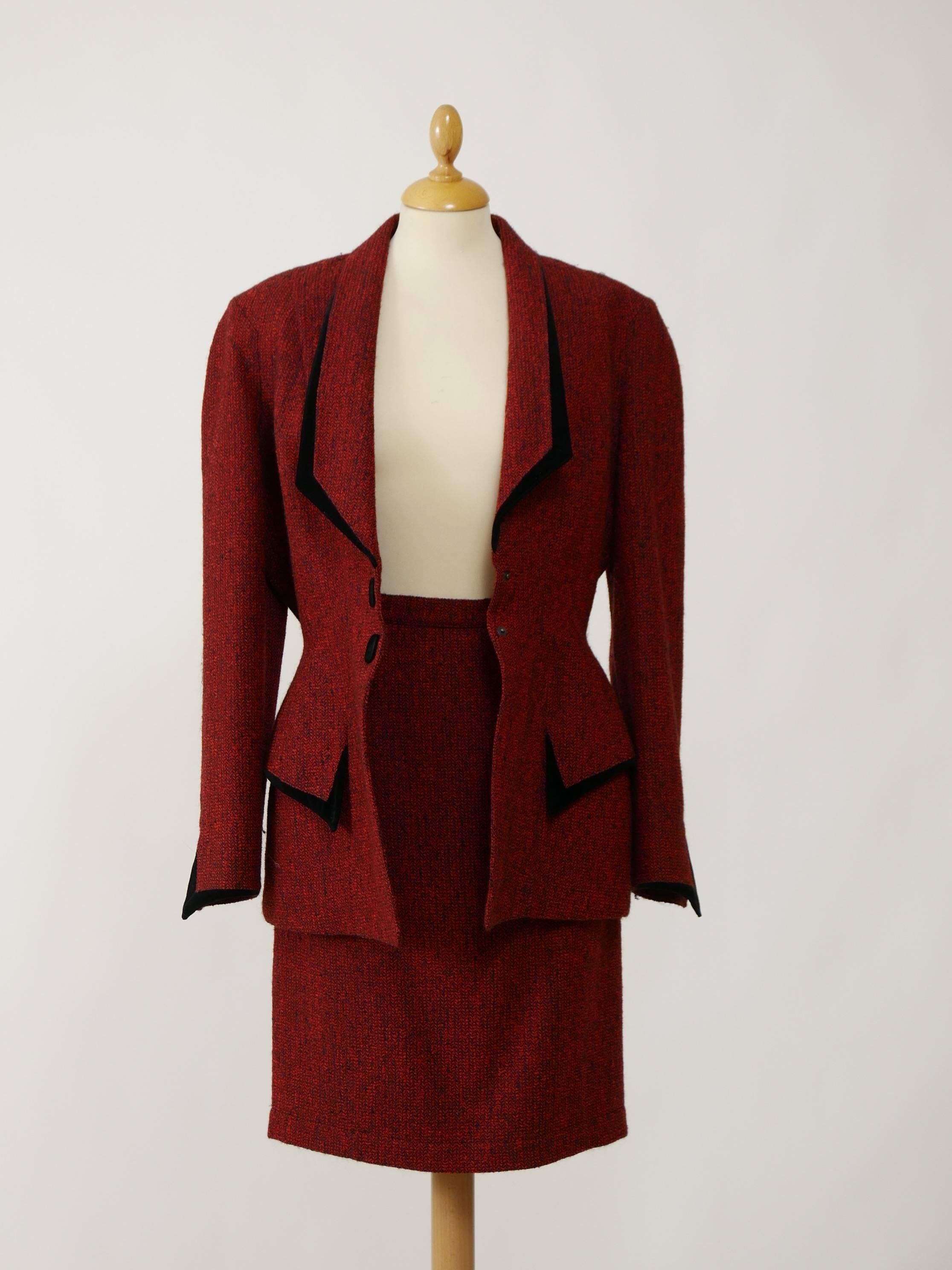 Red 1990s Thierry Mugler Twill Wool Suit Dress