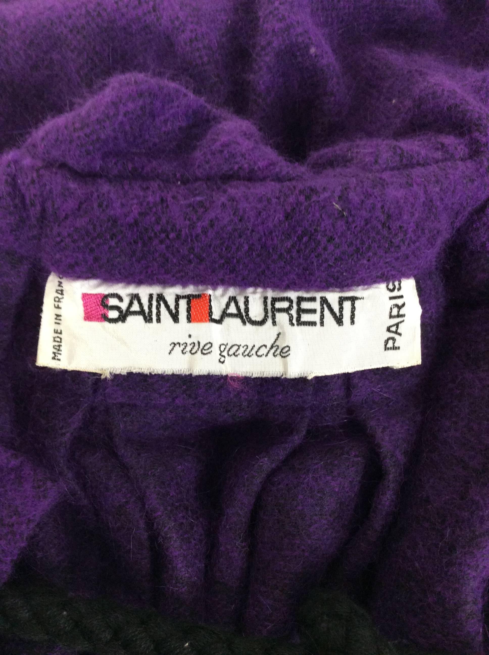 1970s Saint Laurent Rive Gauche Purple Wool Cape Cloack Coat For Sale 2