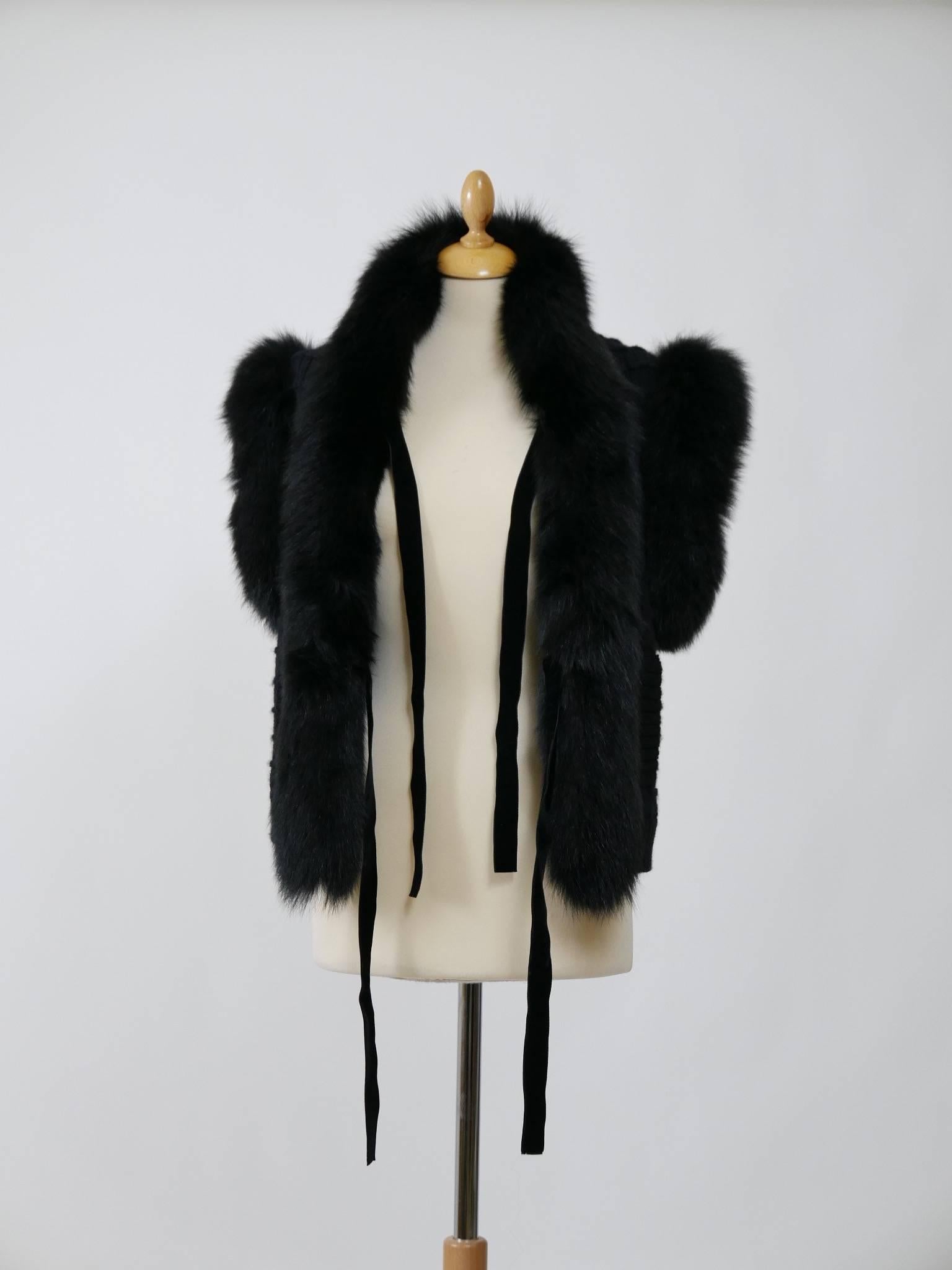 Women's Valentino Black Cashmere and Fox Fur Sweater Vest Jacket
