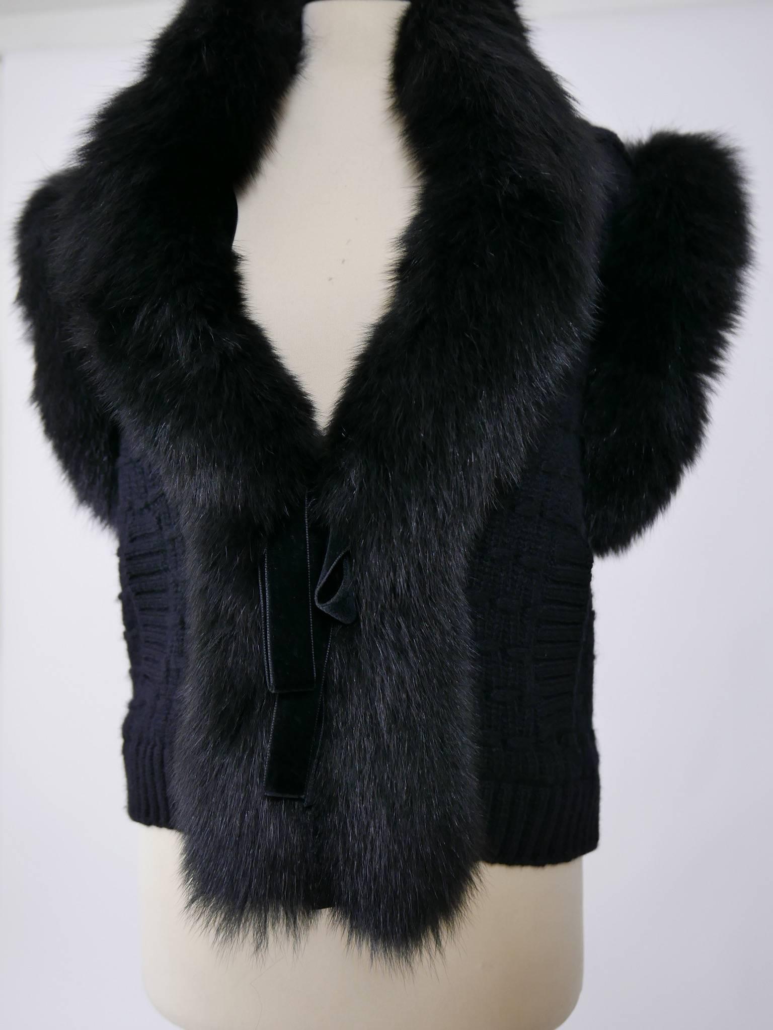 Valentino Black Cashmere and Fox Fur Sweater Vest Jacket 1