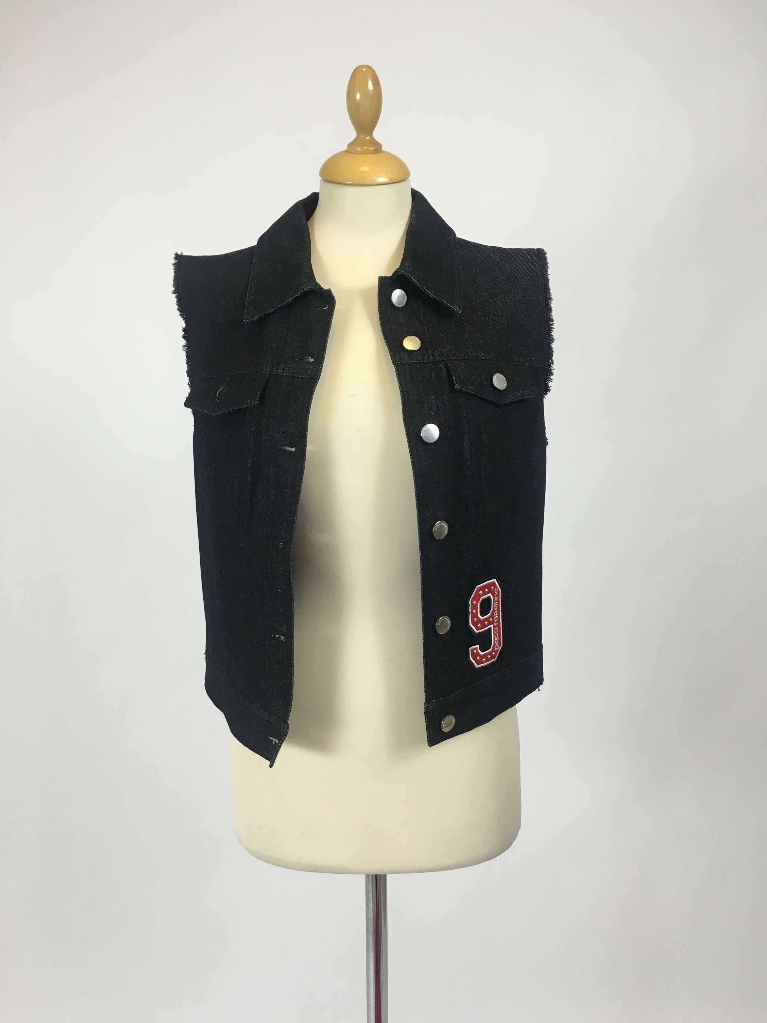 PACO RABANNE Denim Black Vest Jacket w/Silver Mesh Insert In New Condition For Sale In Milan, Italy