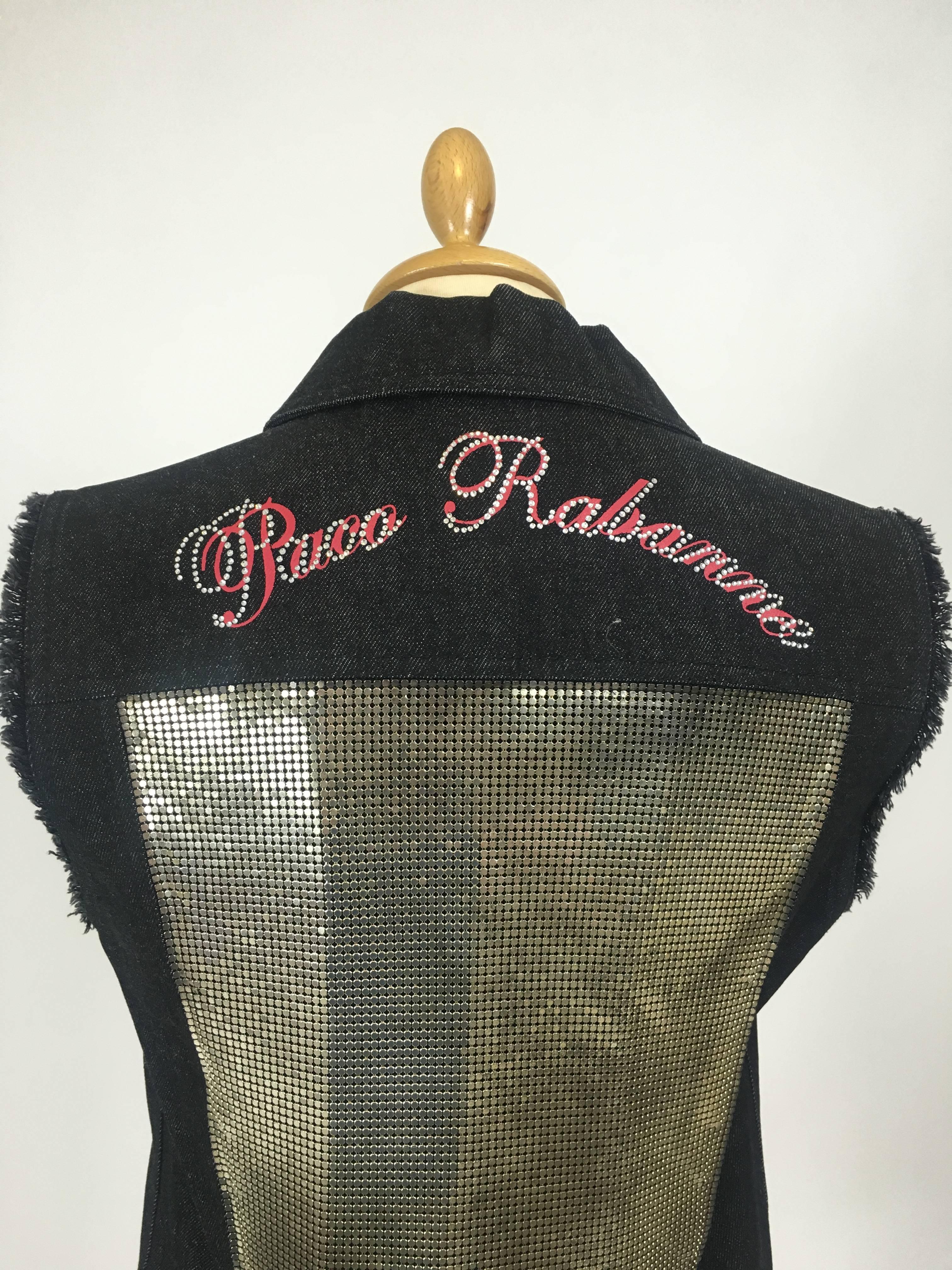 PACO RABANNE Denim Black Vest Jacket w/Silver Mesh Insert For Sale 1