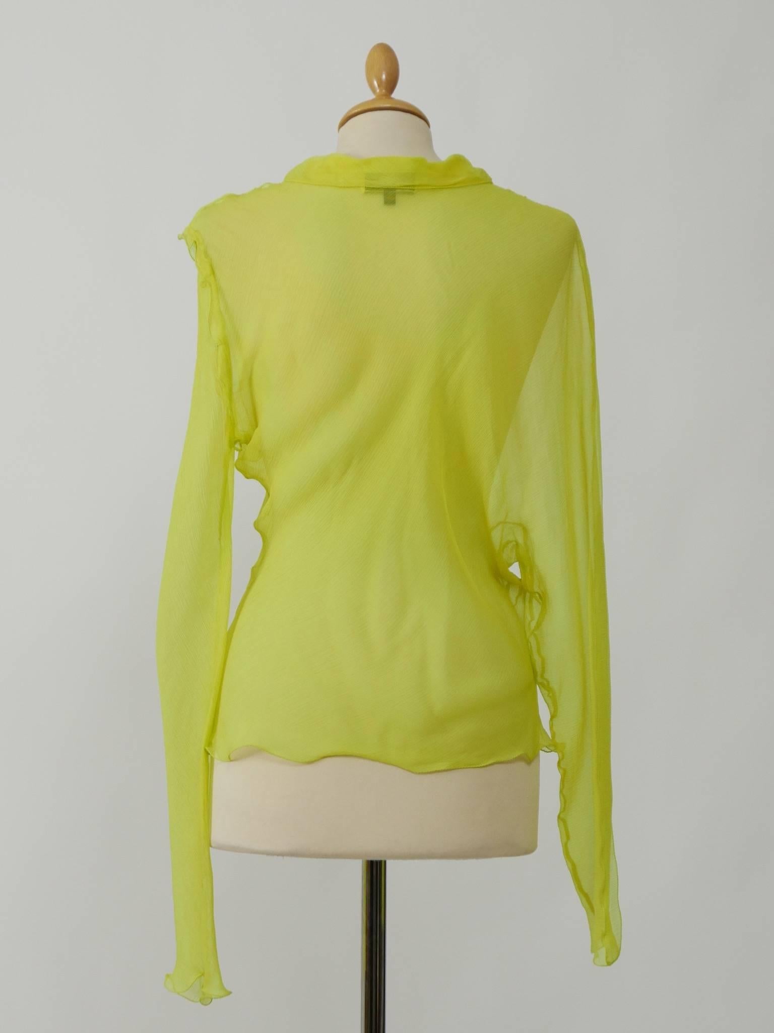 Fendi Yellow Lime Organdy Blouse Shirt In Excellent Condition In Milan, Italy