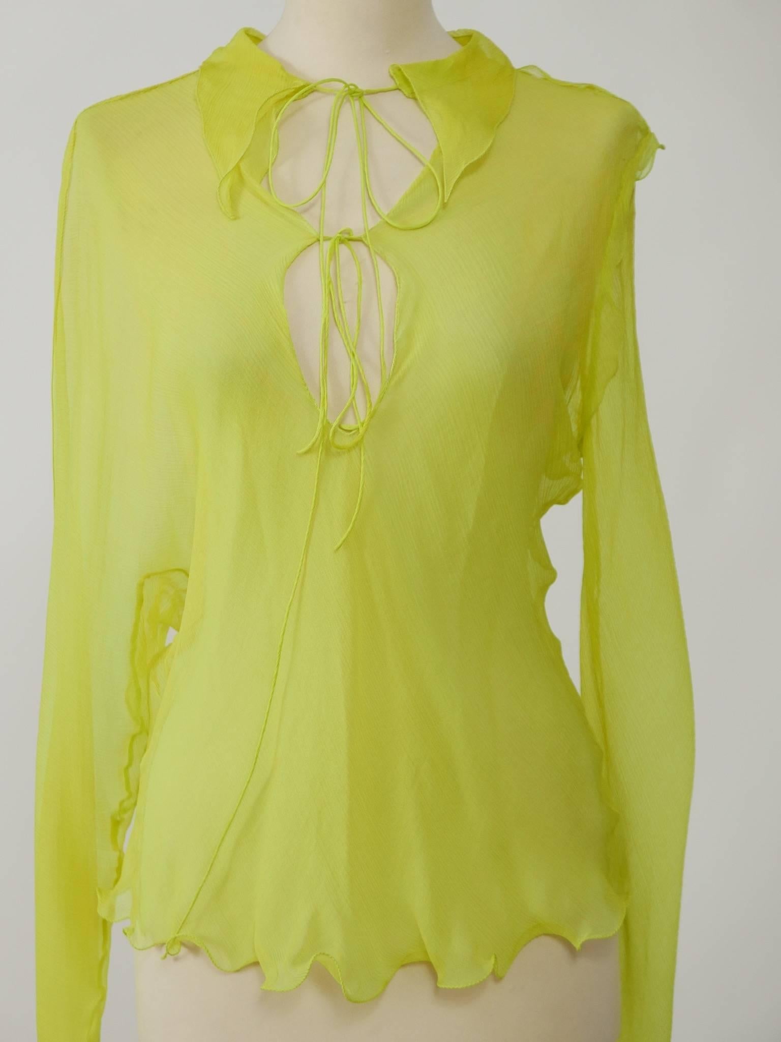 Fendi Yellow Lime Organdy Blouse Shirt 1