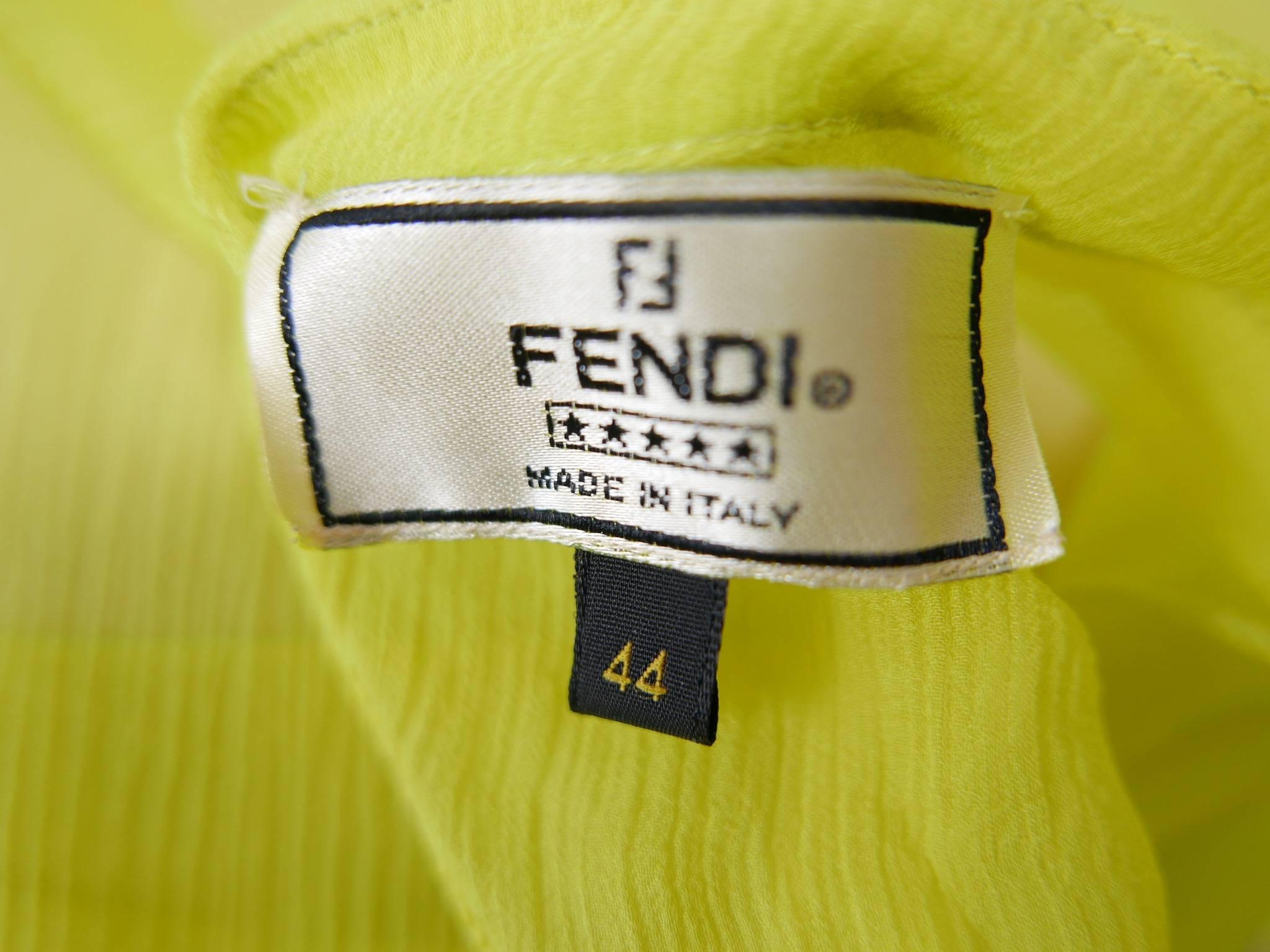 Fendi Yellow Lime Organdy Blouse Shirt 3