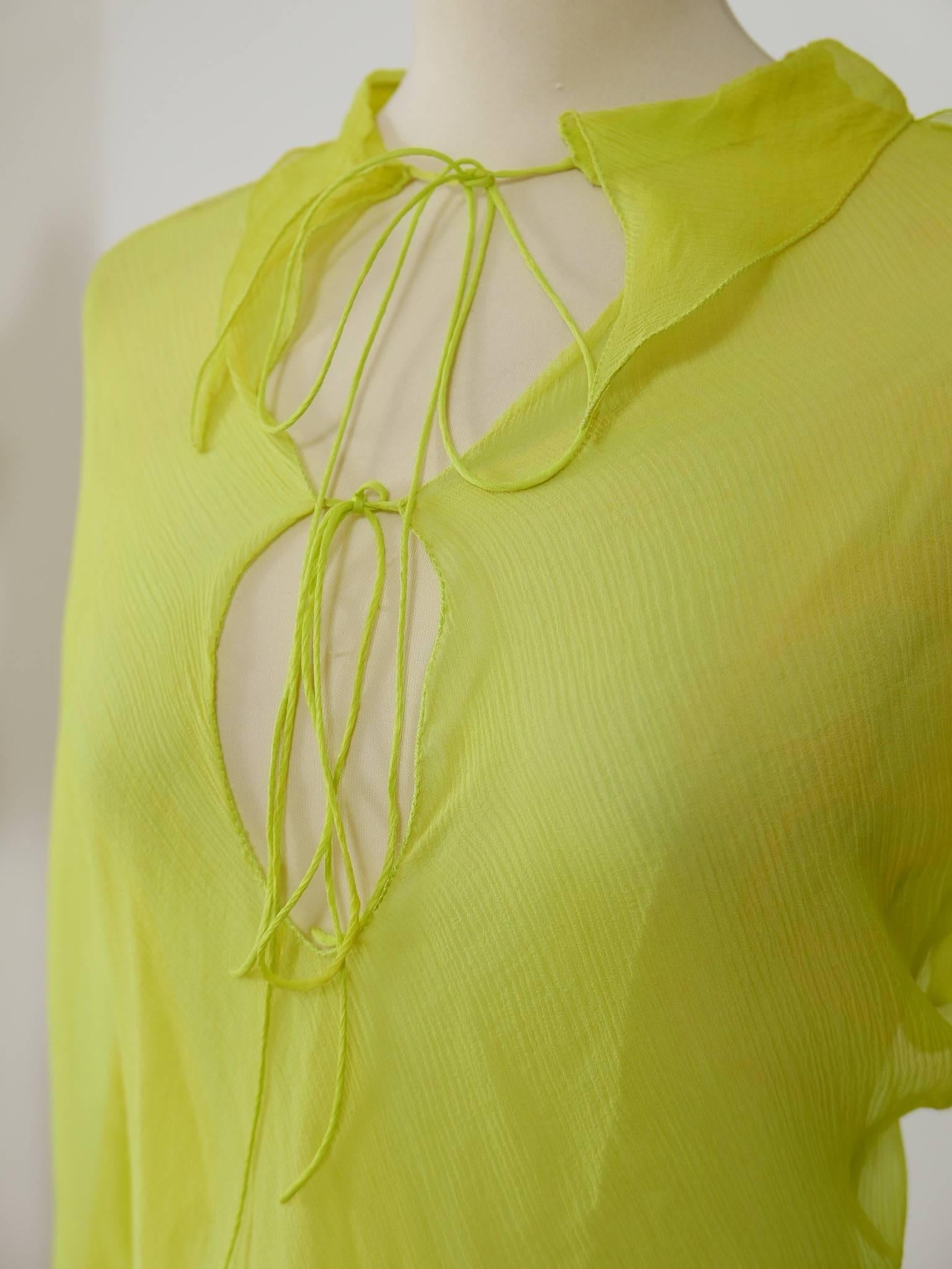 Fendi Yellow Lime Organdy Blouse Shirt 2