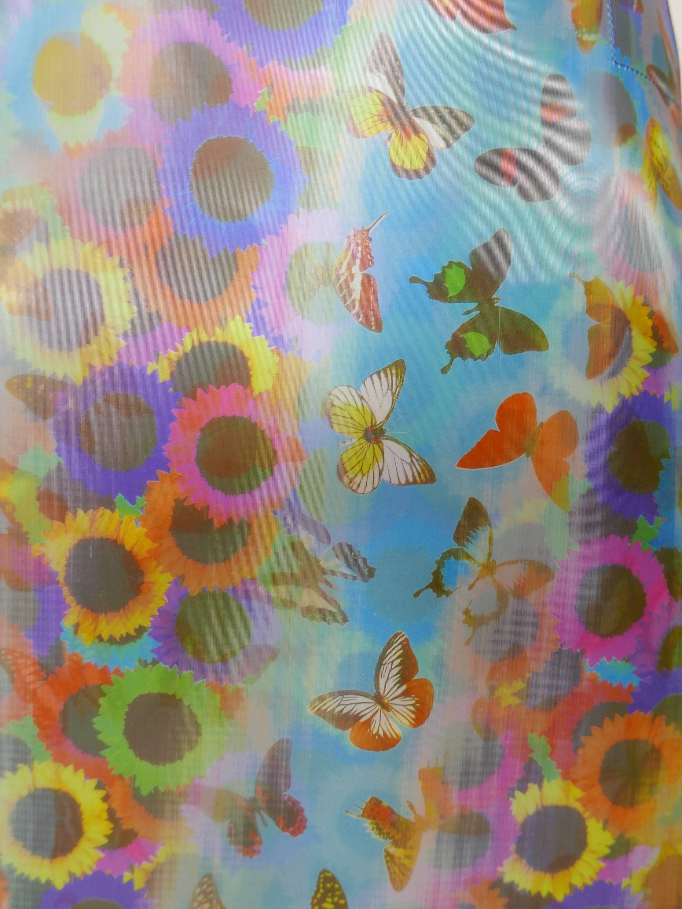 DOLCE & GABBANA Holographic Butterfly and Sunflowers PVC Mini Skirt In New Condition In Milan, Italy
