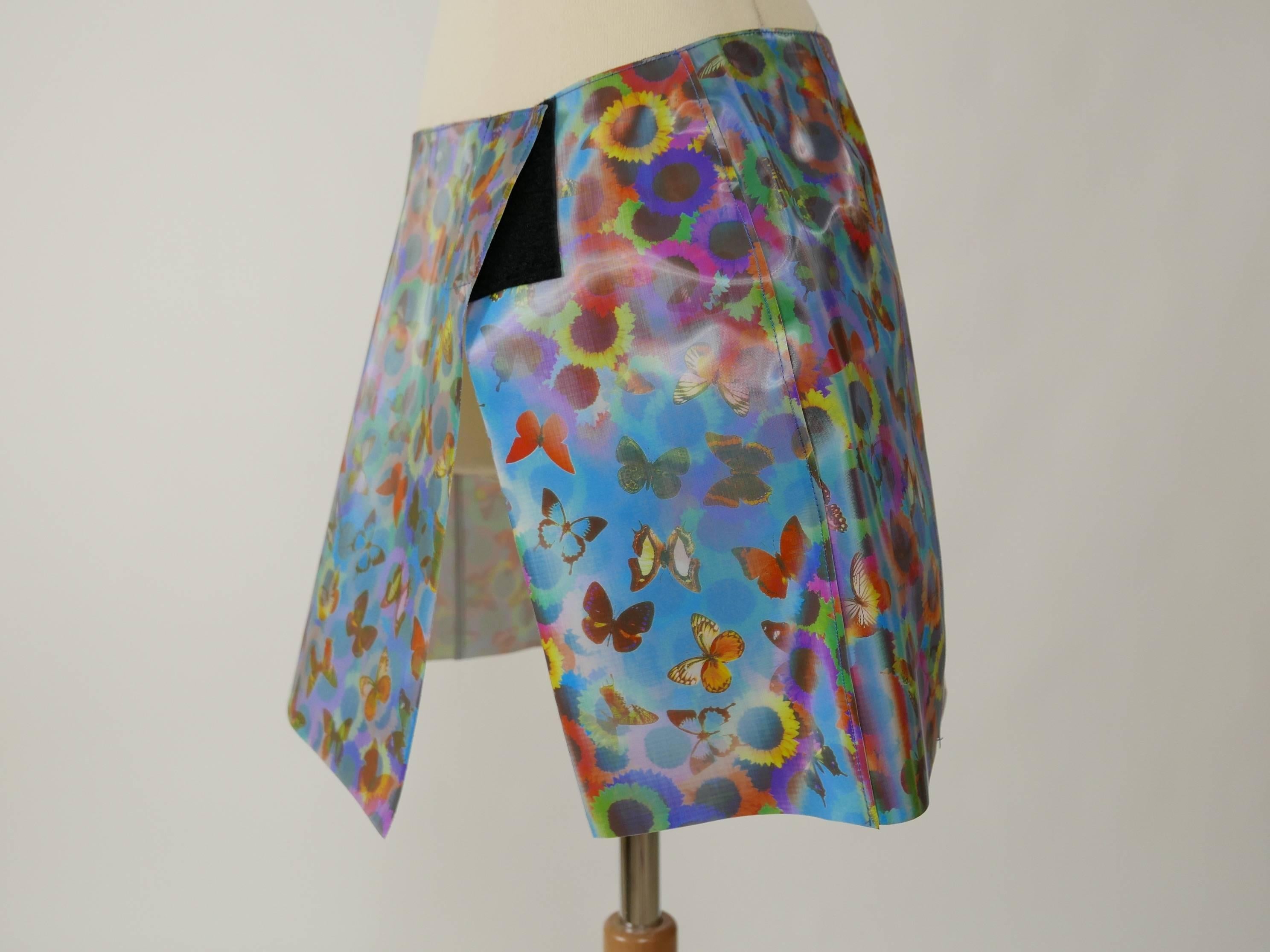 Gray DOLCE & GABBANA Holographic Butterfly and Sunflowers PVC Mini Skirt