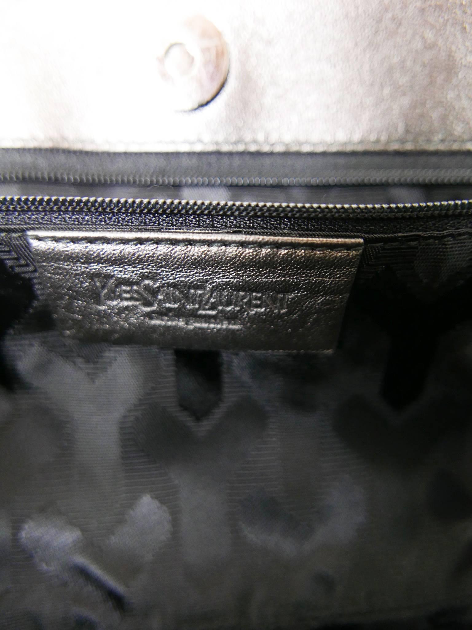 YVES SAINT LAURENT Metallic Gray Leather Clutch Purse 1