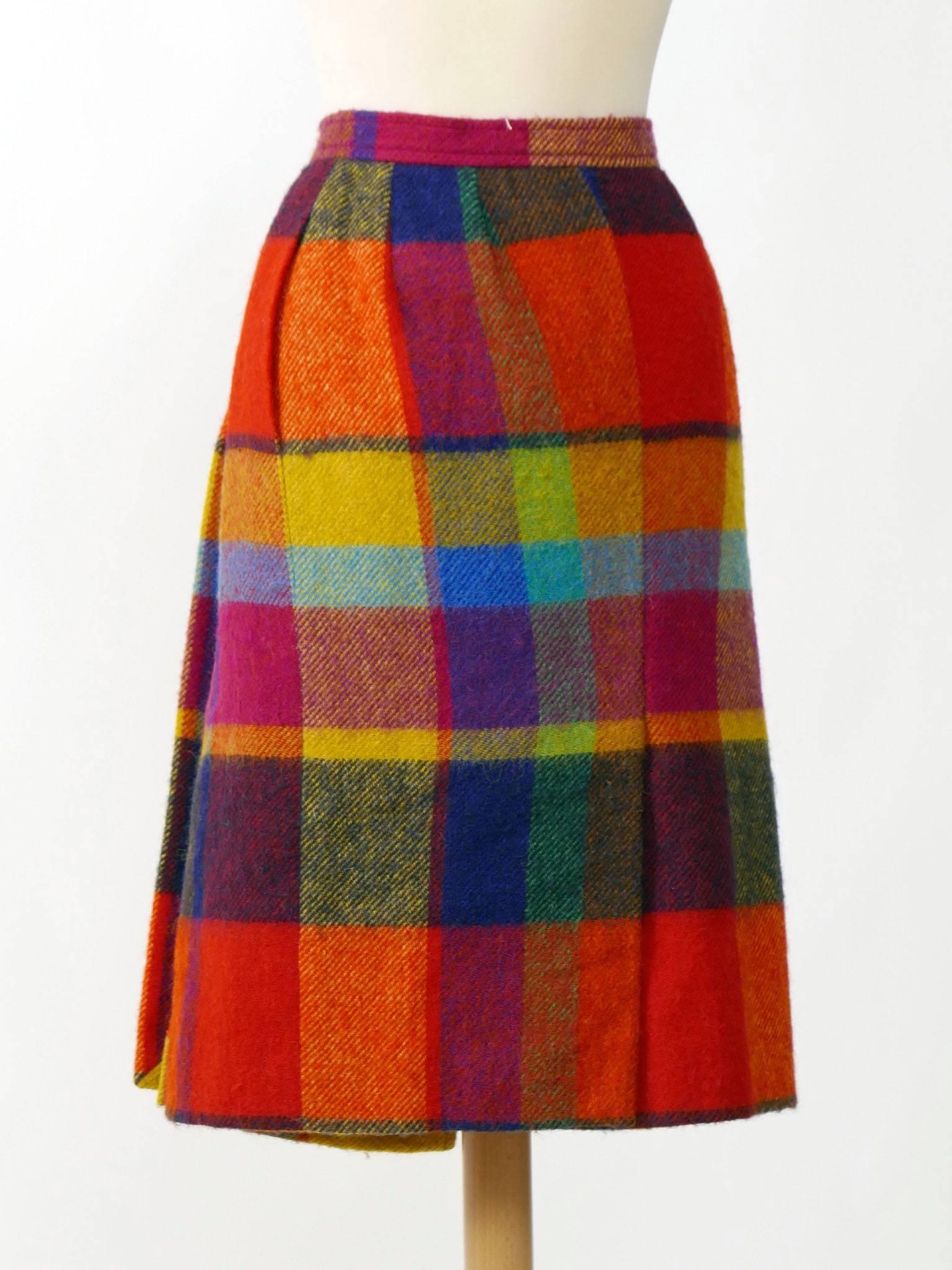 Red 1980s YVES SAINT LAURENT Rive Gauche Plaid Tartan Wool Skirt