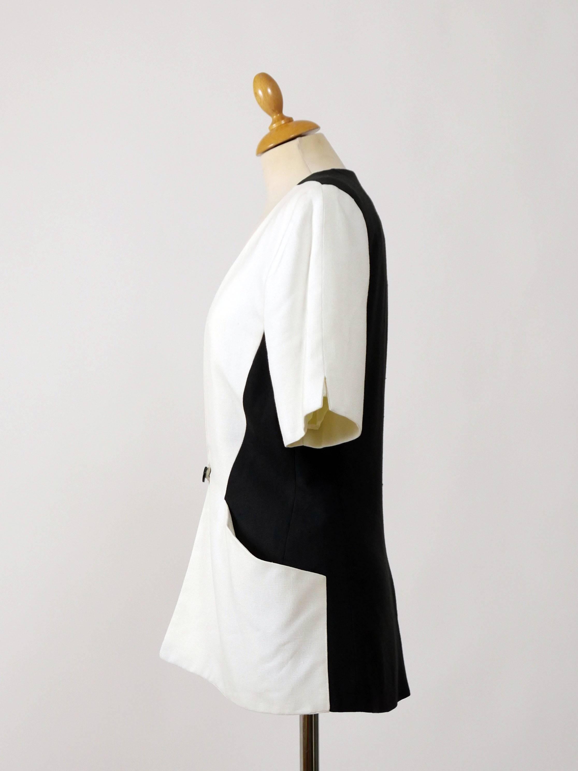 Gray 1980s Nina Ricci Black and White Jacket