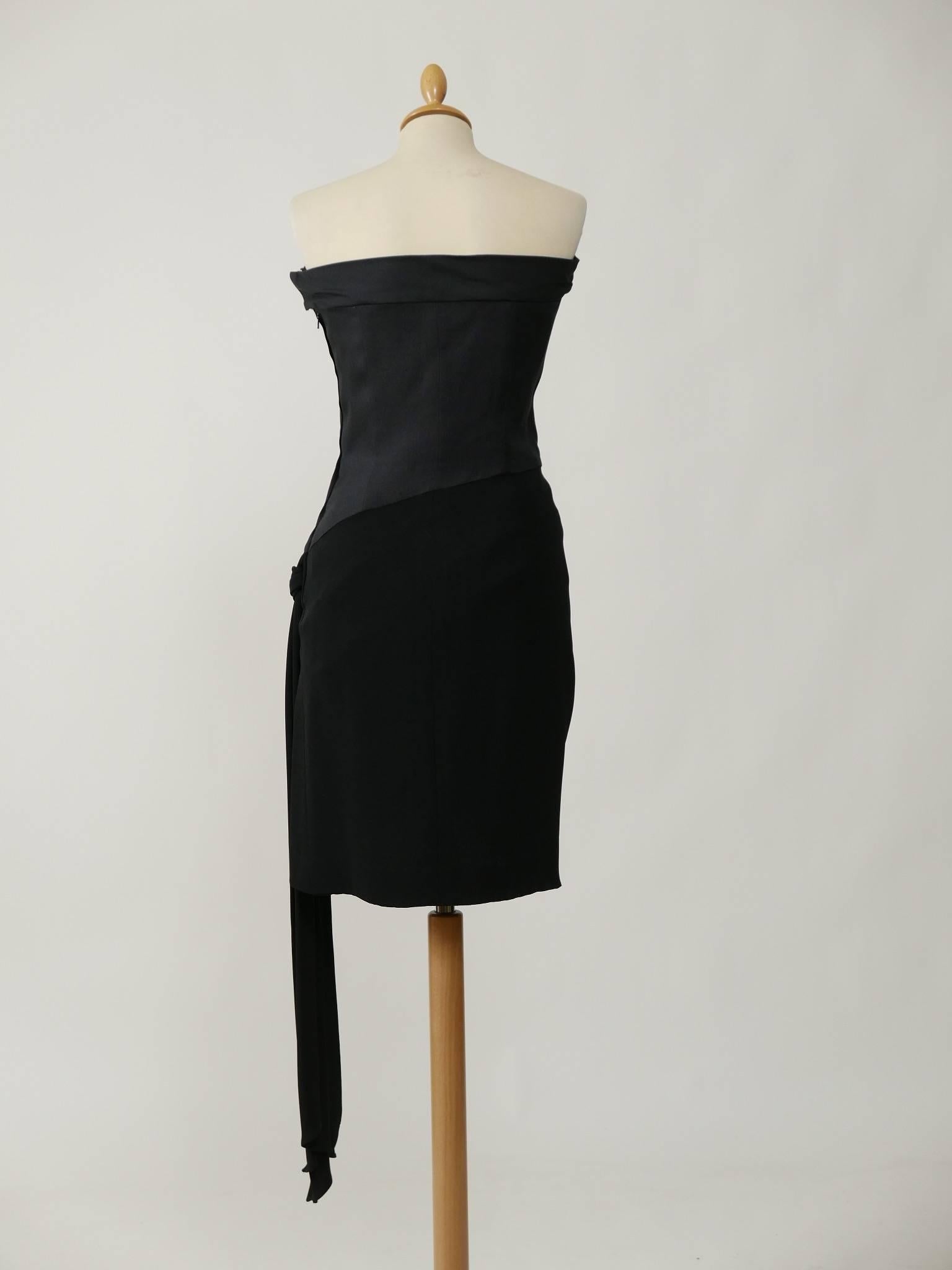 1980s SAINT LAURENT Rive Gauche Black Strapless Cocktail Dress In Excellent Condition For Sale In Milan, Italy
