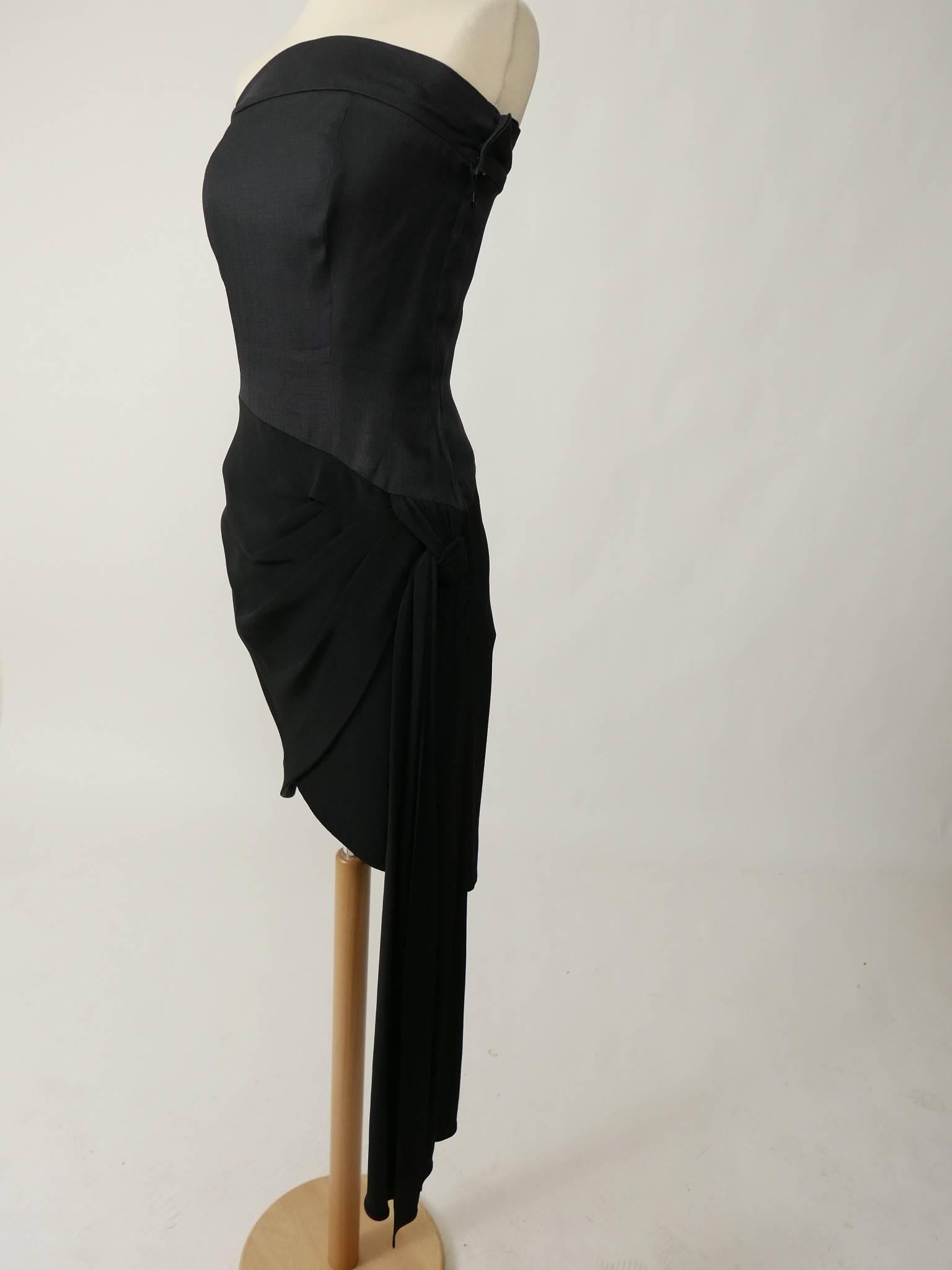Women's 1980s SAINT LAURENT Rive Gauche Black Strapless Cocktail Dress For Sale