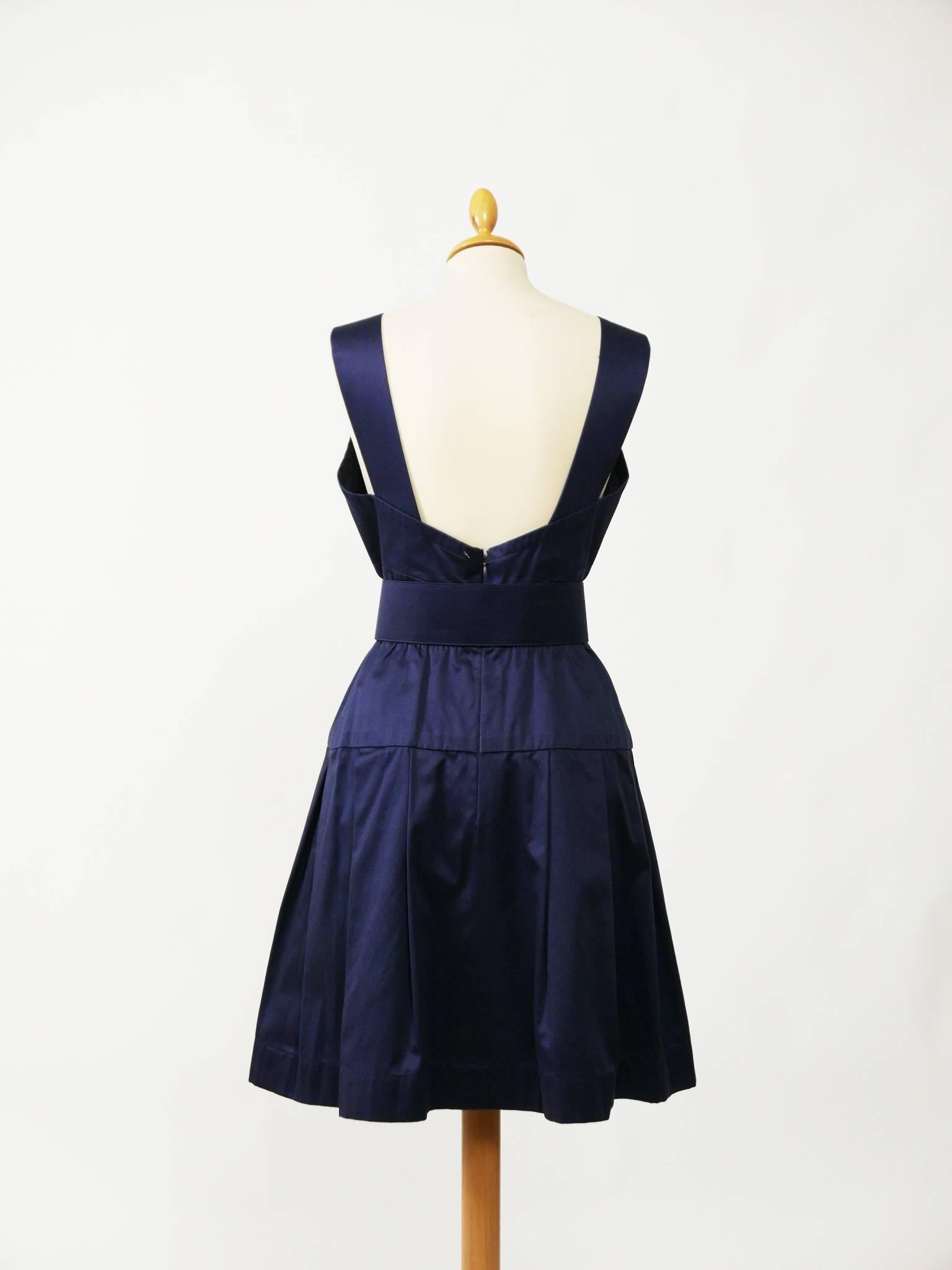 1990s CHANEL Blue Navy Cotton Dress In Excellent Condition In Milan, Italy