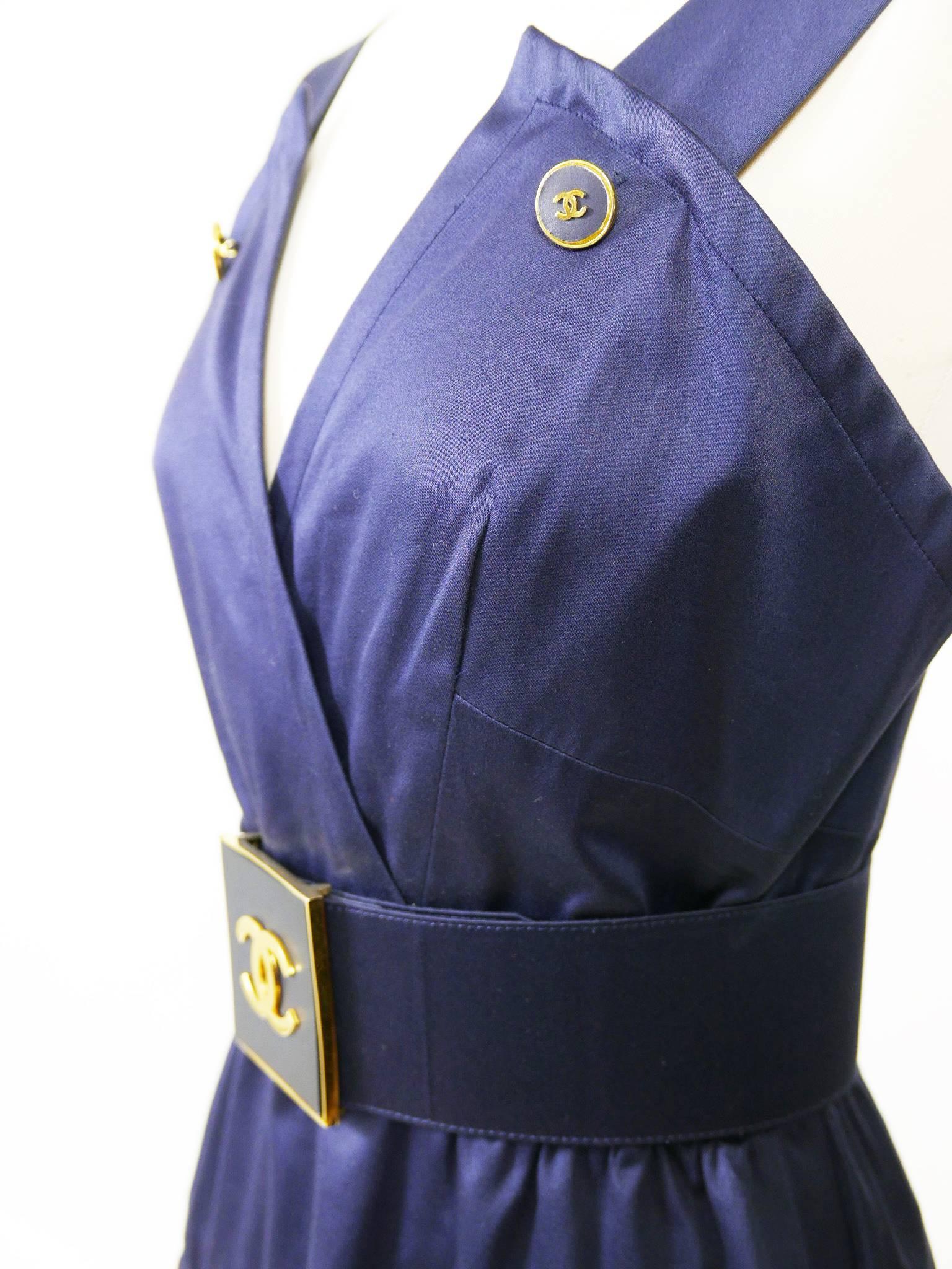 Women's 1990s CHANEL Blue Navy Cotton Dress