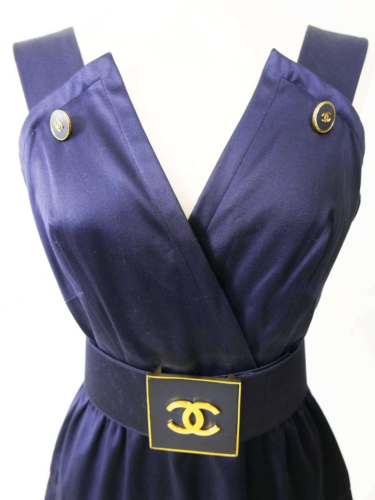 1990s CHANEL Blue Navy Cotton Dress 1