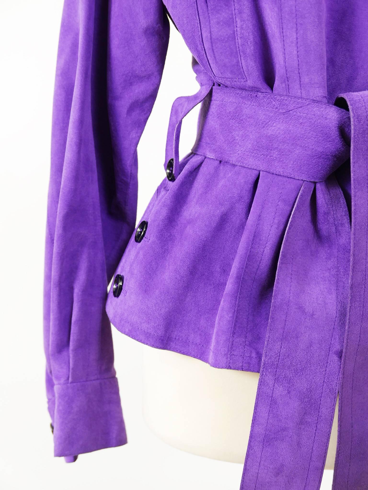 YVES SAINT LAURENT Rive Gauche Purple Suede Leather Jacket In Good Condition In Milan, Italy