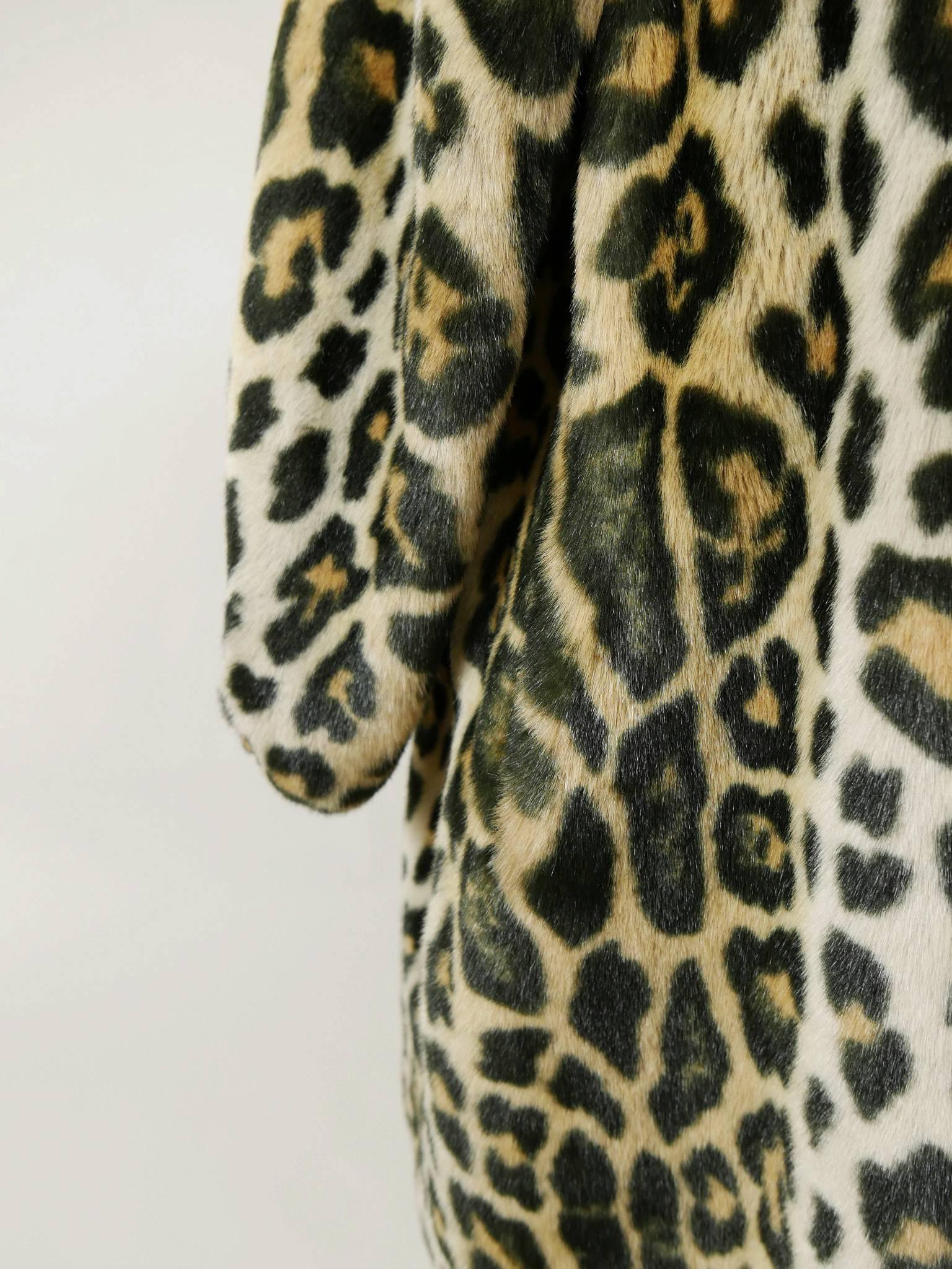 Women's 1990s ESCADA Leopard Print Faux Fur Hooded Coat Jacket