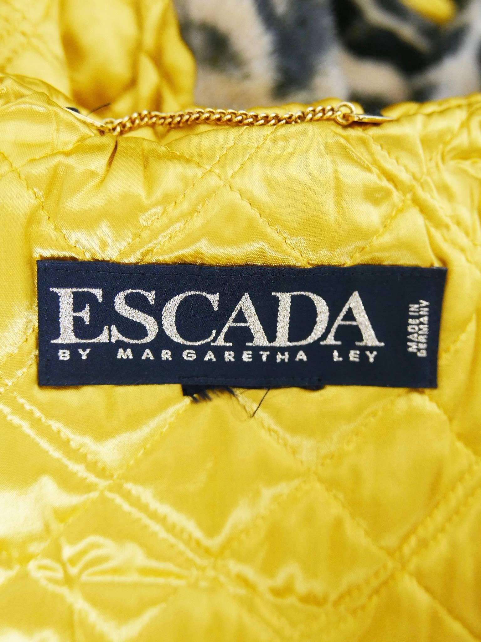1990s ESCADA Leopard Print Faux Fur Hooded Coat Jacket 3